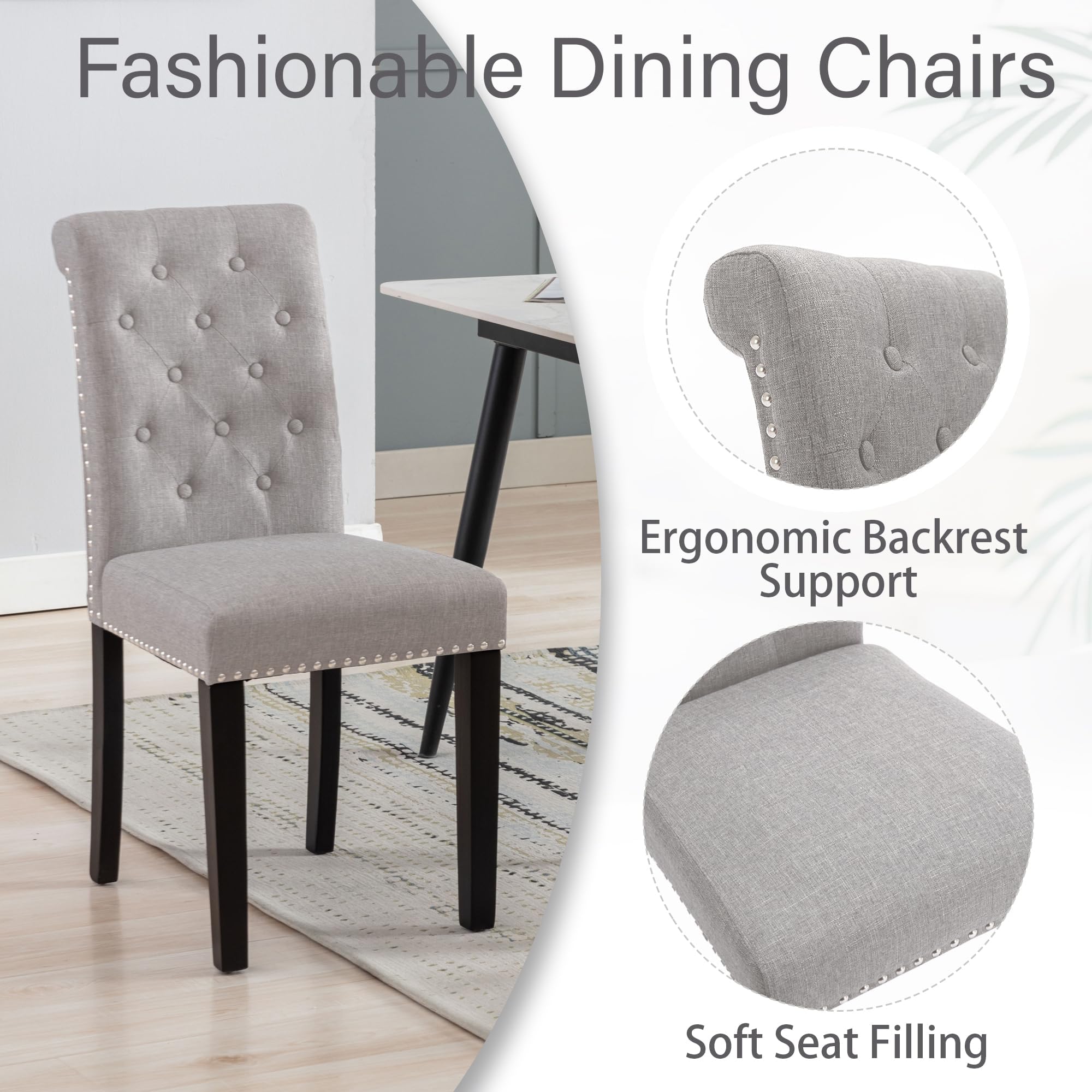Westice 6-Piece Upholstered Fabric Dining Chair Set with Nailhead Trim & Rubber Wood Legs - Modern Kitchen & Dining Room Chairs for Small Spaces - Perfect for Apartments, Breakfast Nooks & Compact Dining Areas (Light Gray)