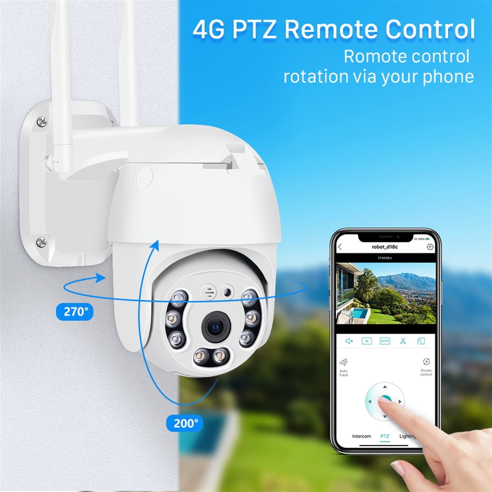 BAFEIYA 4G LTE Wireless Outdoor Security Camera with SIM Card - 1080P 3MP Full HD PTZ IP Camera, Two-Way Audio, AI Human Detection, 32GB Storage - Ideal for Home Surveillance, Business Security & Remote Property Monitoring