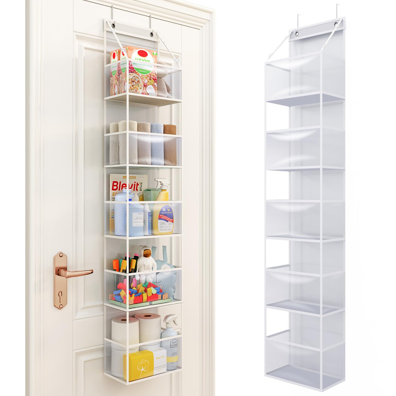 Fixwal 5-Tier Over The Door Hanging Pantry Organizer - Clear Plastic Pocket Storage Shelf for Closet, Bedroom, Bathroom & Nursery - Heavy Duty 25lb Capacity Space Saver - Perfect for Organizing Snacks, Toys, Toiletries & Household Essentials