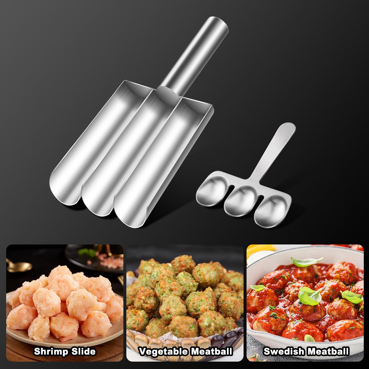 Premium 304 Stainless Steel Triple Meatball Maker Tool - Non-Stick Meatball Scoop & Baller for Easy Cooking - Perfect for Homemade Italian Meatballs, Meal Prep & Family Dinners