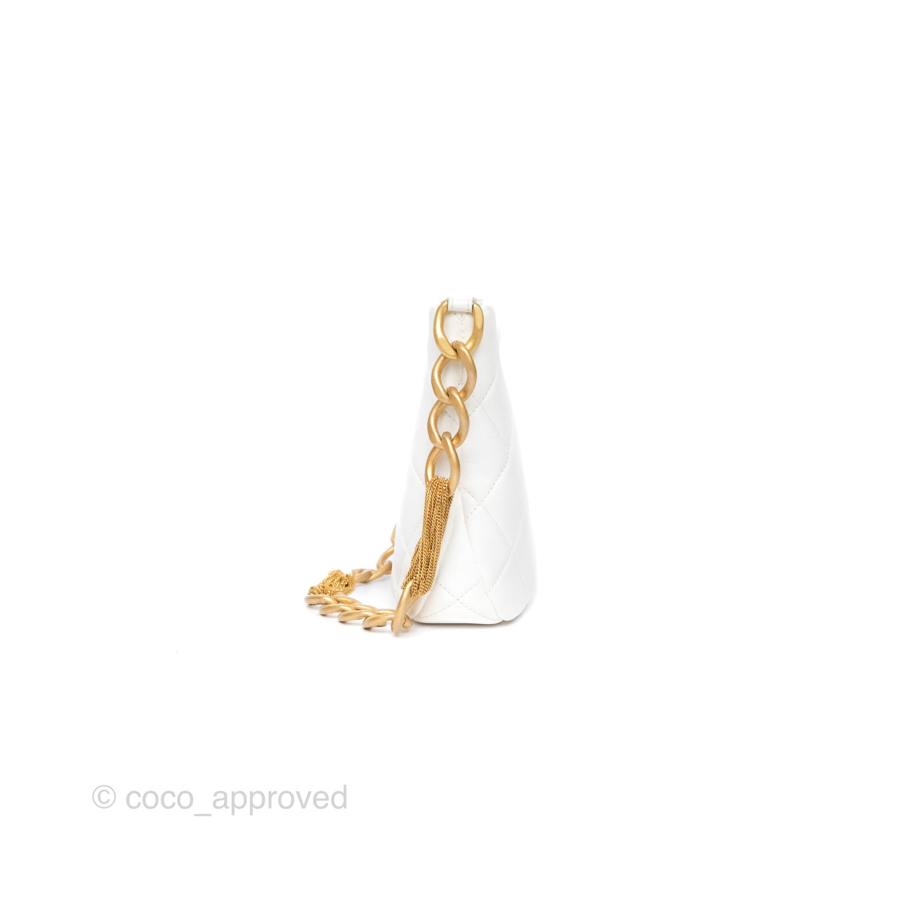 Chanel Quilted Lambskin Chain Hobo Bag in White with Aged Gold Hardware | Luxury Shoulder Bag for Women | Perfect for Parties, Weddings & Everyday Elegance
