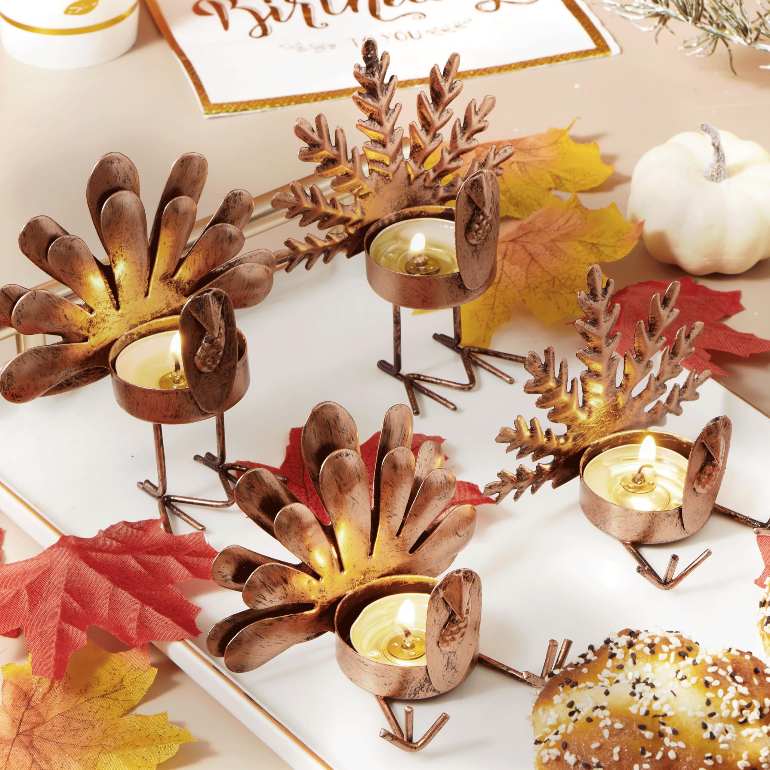 JOYIN 4-Piece Thanksgiving Turkey Tea Light Candle Holders Set - Fall Centerpiece Decor for Table, Kitchen & Home - Perfect for Thanksgiving Dinner, Autumn Parties & Seasonal Home Decoration