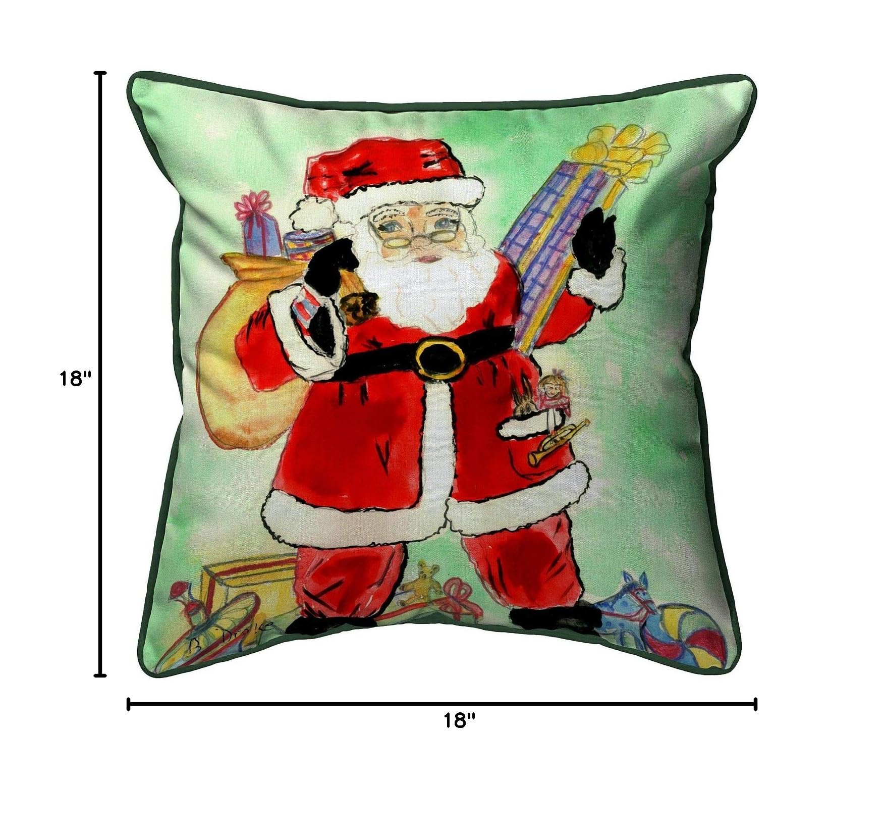 Betsy Drake Santa Pillow - 18x18 Inch Christmas Decorative Throw Pillow for Couch, Sofa & Bed - Perfect Holiday Home Decor Gift