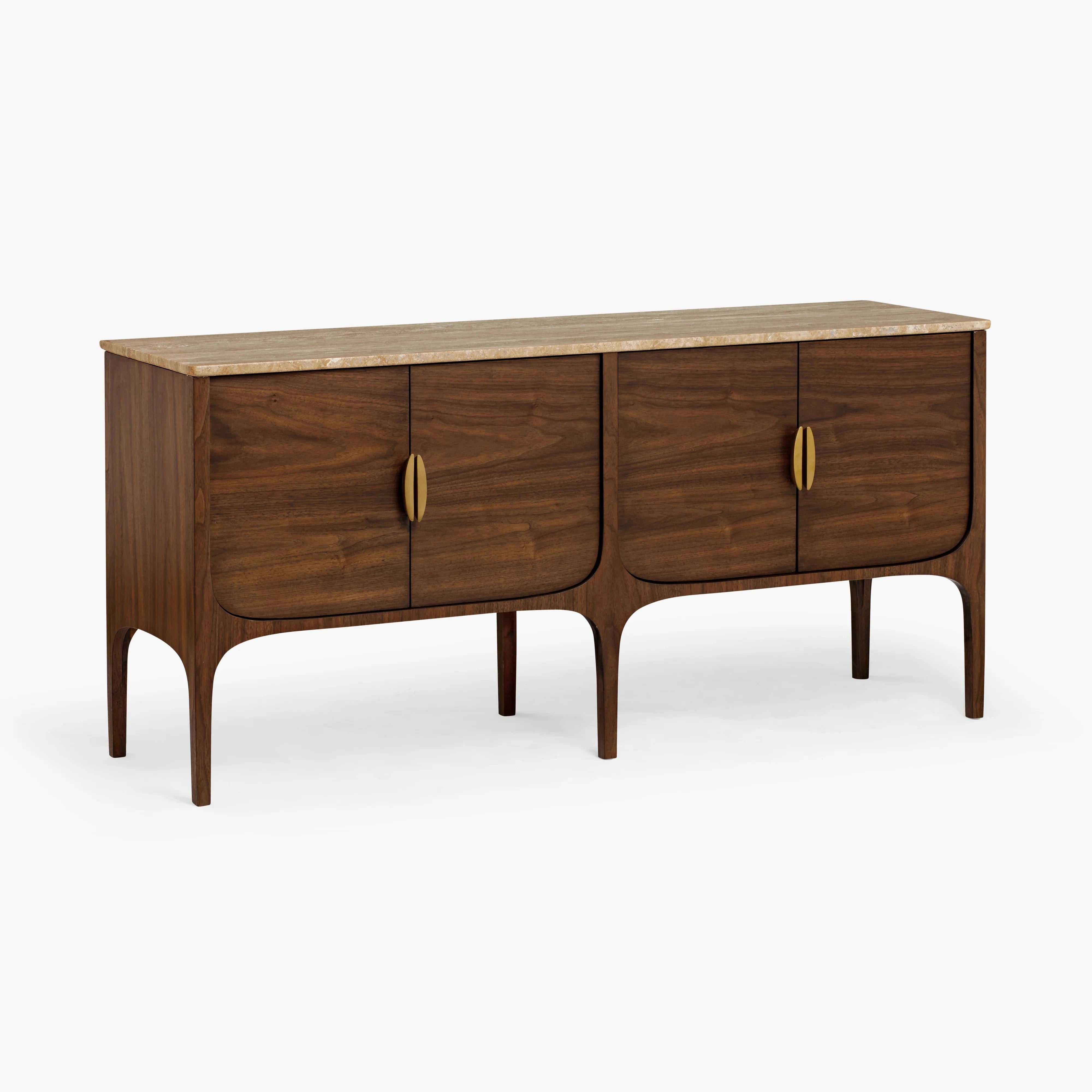 Fontaine Buffet - Walnut & Travertine Sideboard | Mid-Century Modern Dining Room Storage | Perfect for Living Room, Dining Area & Entryway Organization
