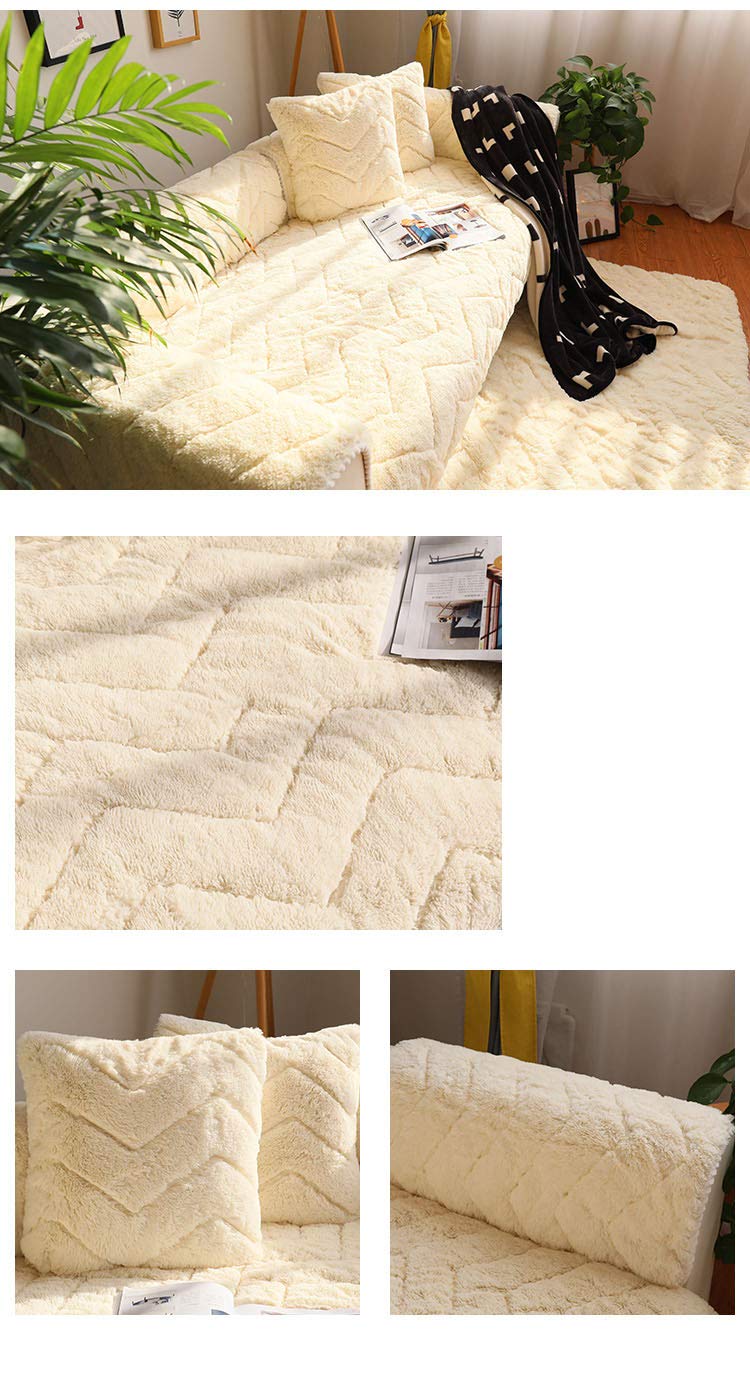 Reversible Faux Fur Sofa Cover Slipcover - Non-Slip Furniture Protector for Couches, Pets & Dogs (43