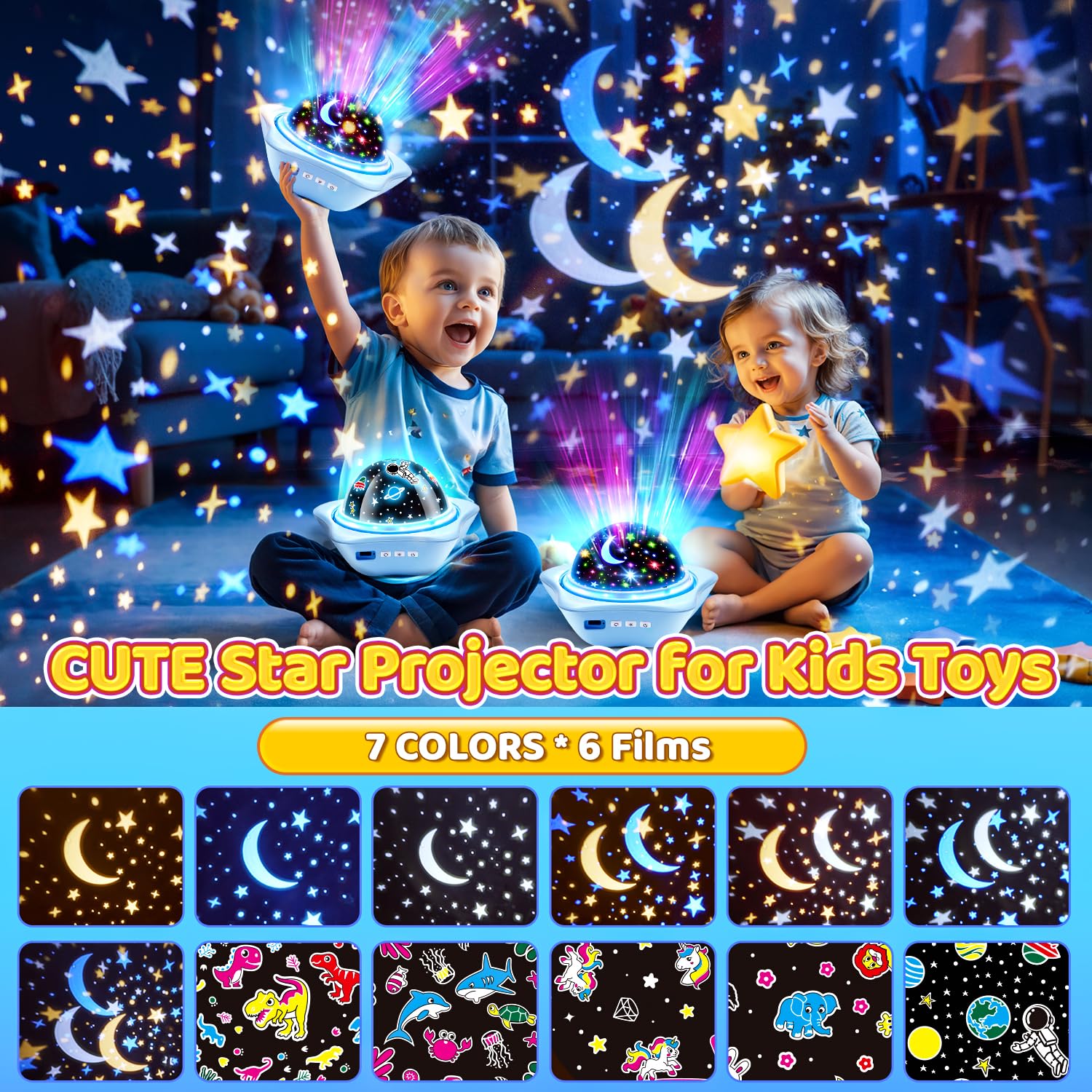 Onefire Star Projector Night Light for Kids - Dimmable Ceiling Projector with Glow in the Dark Stars, Remote Control Dinosaur Toy for Boys & Toddlers | Perfect for Bedroom Decor, Nursery Night Light, and Dinosaur-Themed Gifts