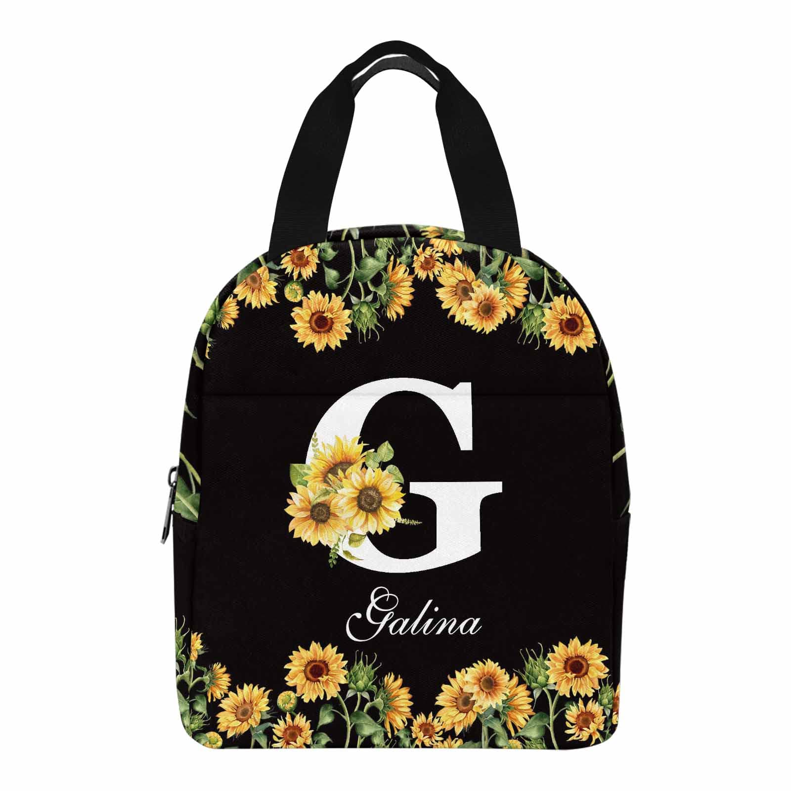 Personalized Sunflower Initial Custom Text Lunch Bag - Reusable Insulated Tote for School, Work & Travel | Perfect for Teens, Girls & Boys | Office, Camping & Picnic Essentials