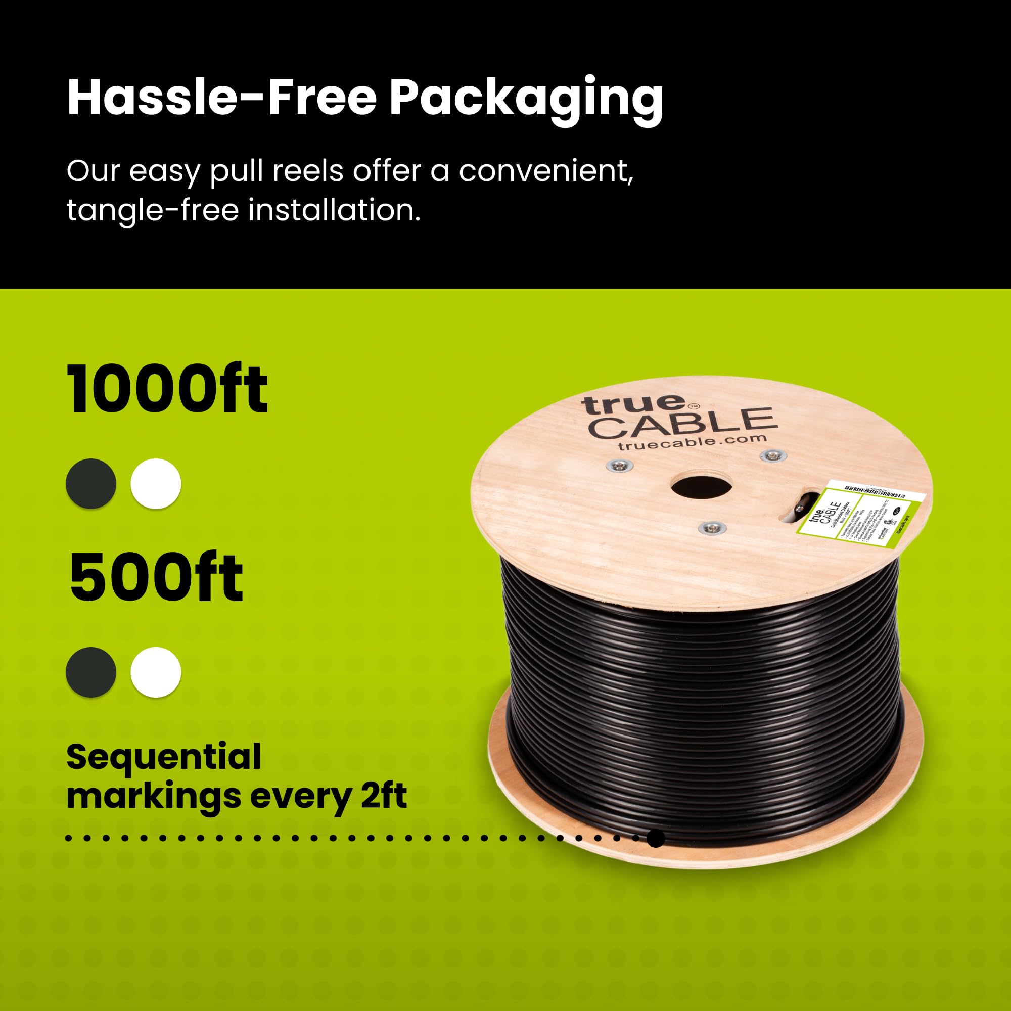 trueCABLE Cat6 Outdoor Shielded Ethernet Cable - 1000ft, UV Resistant, CMX Rated, Black, 23AWG Solid Bare Copper, 550MHz, PoE++ (4PPoE) - Perfect for Outdoor Networking, Security Cameras, and High-Speed Internet Installations
