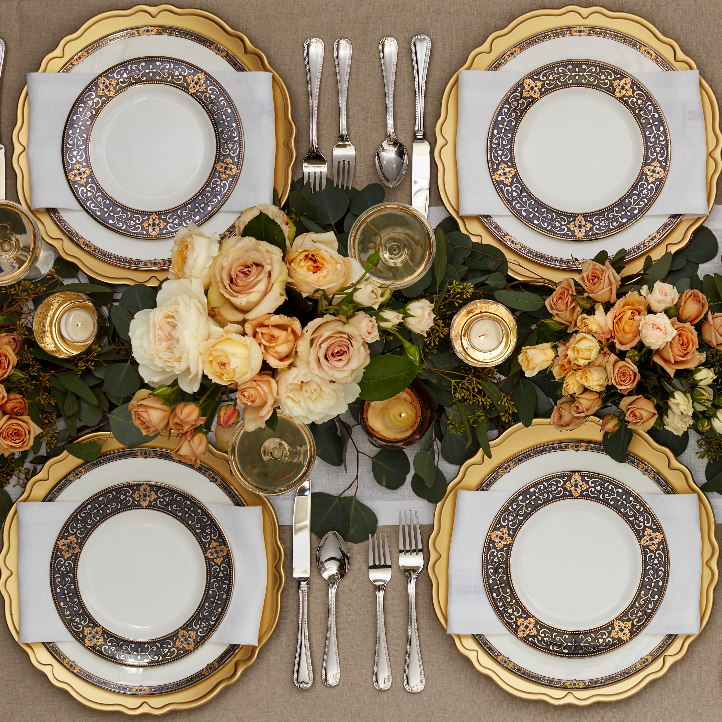 Vintage Jewel 5-Piece Dinnerware Set - Elegant Bone China Plates, Bowls & Cups for Formal Dining, Wedding, and Special Occasions