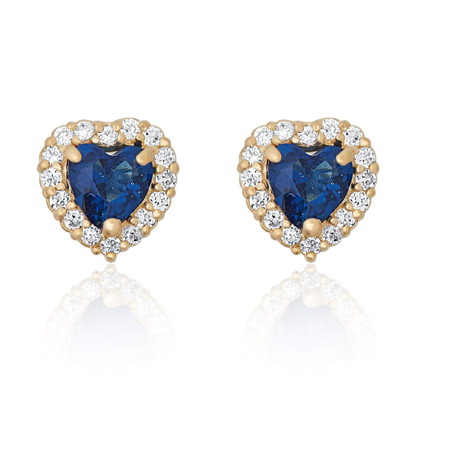 AVORA 10K Yellow Gold 4mm Birthstone Simulated Diamond CZ Halo Heart Stud Earrings - 12 Months Collection | Perfect Gift for Anniversary, Birthday & Valentine's Day