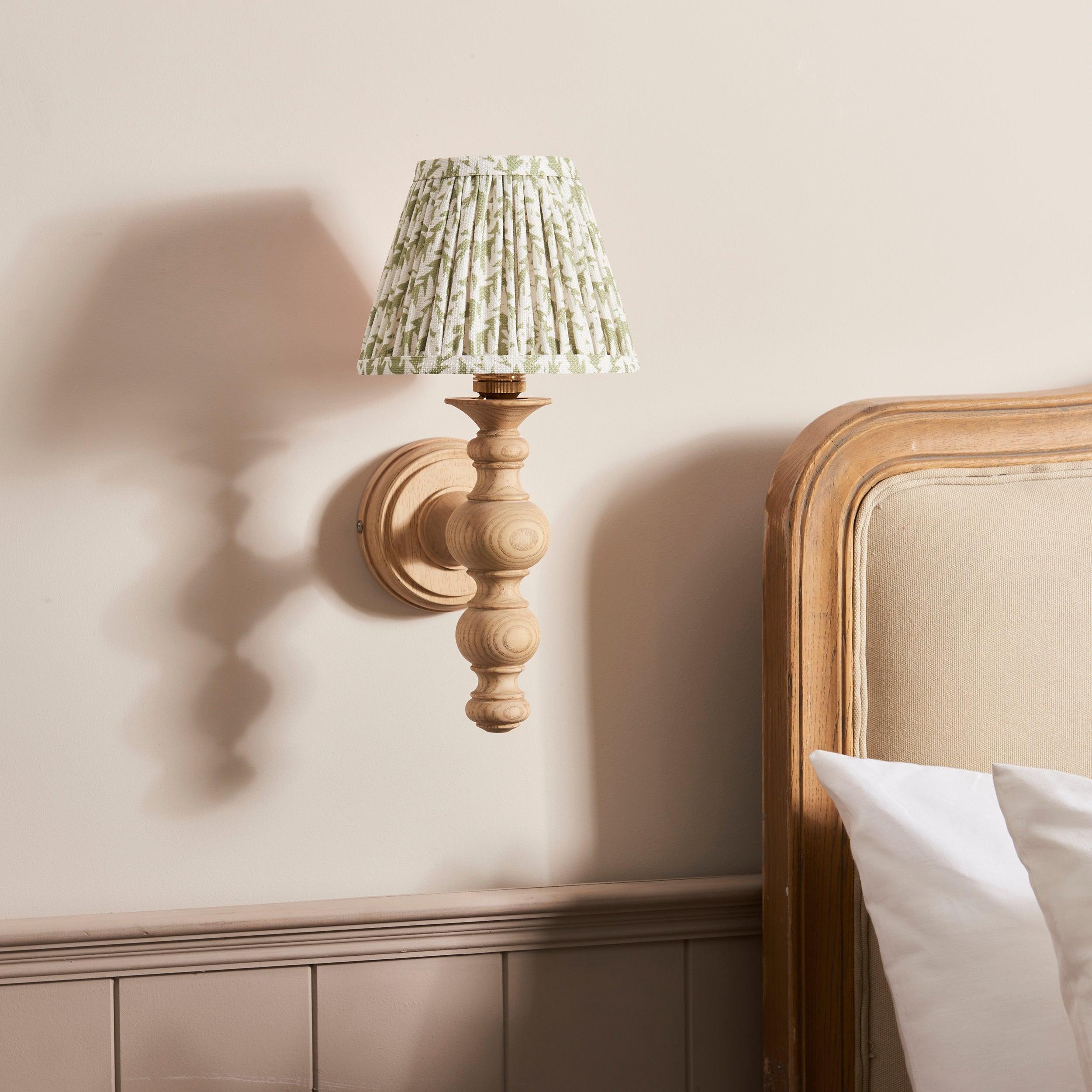 Bibury 16cm Wooden Wall Light with Leaf Design - Herb Garden Green Shade for Home Decor, Bedroom, Living Room & Outdoor Lighting