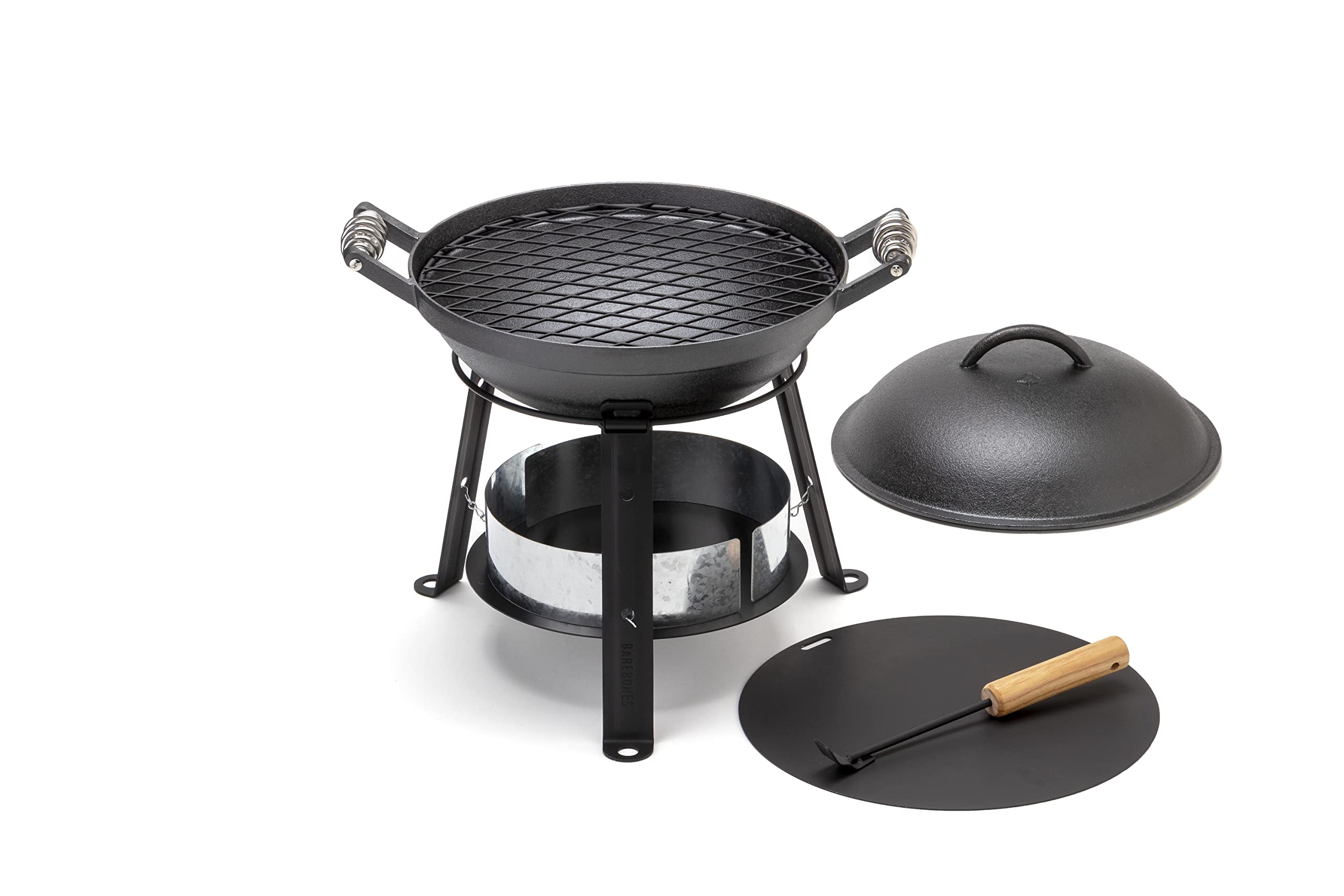 Barebones All-in-One Cast Iron Grill and Dutch Oven - Heavy Duty Outdoor Cooking Set for Camping, Backpacking, Picnics & BBQ - Perfect for Grilling, Stewing, Baking Over Campfire or Stove