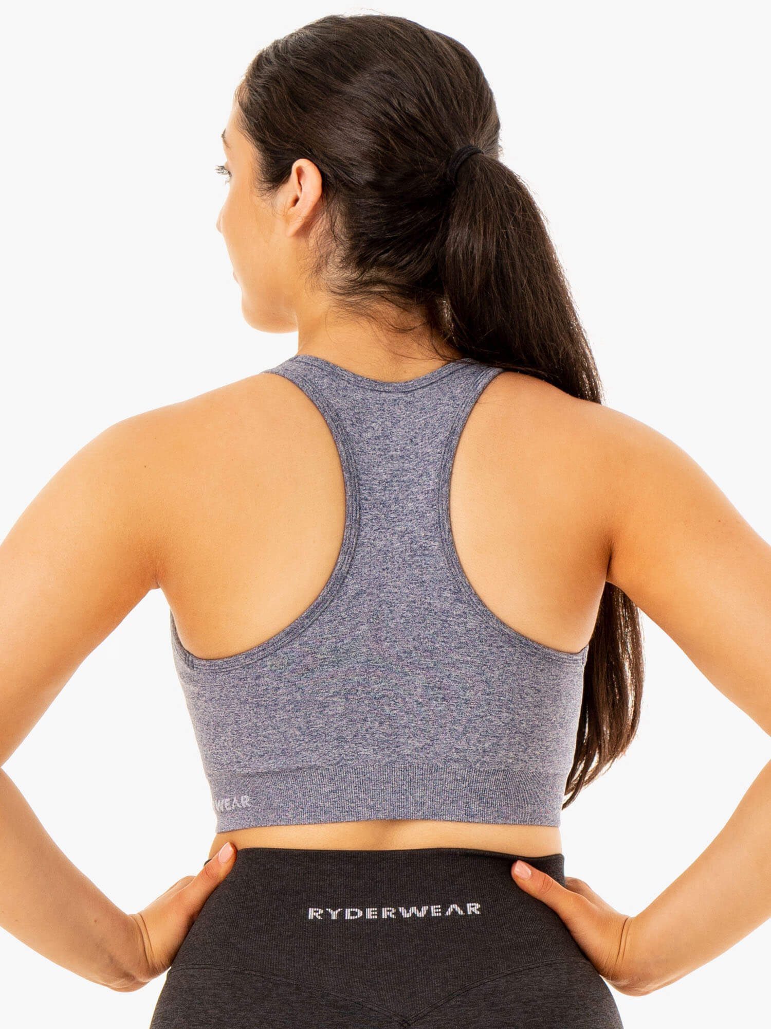 High-Quality Staples Seamless Racerback Sports Bra - Navy Marl - Comfortable Workout & Yoga Top for Women - Perfect for Gym, Running & Active Lifestyle