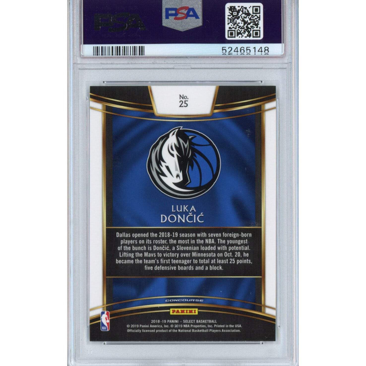 2018-19 Panini Select Luka Doncic #25 Rookie RC Basketball Card PSA 10 Gem Mint - Rare Collectible for NBA Fans, Perfect for Sports Memorabilia Collections and Investment