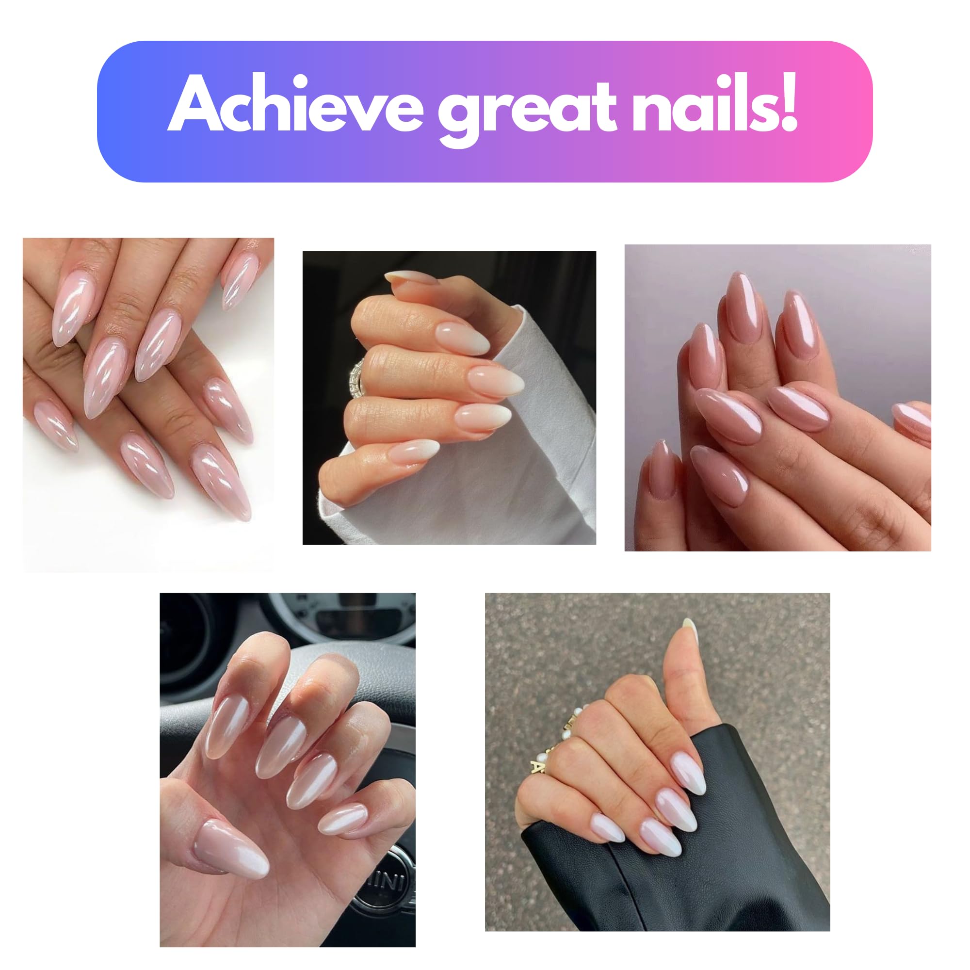 Glazed Donut Pearl Chrome Nail Powder with Brush - TikTok Viral Hailey Bieber Nails Chrome Glitter for Nail Art Design - Perfect for Manicures, Parties & Special Occasions