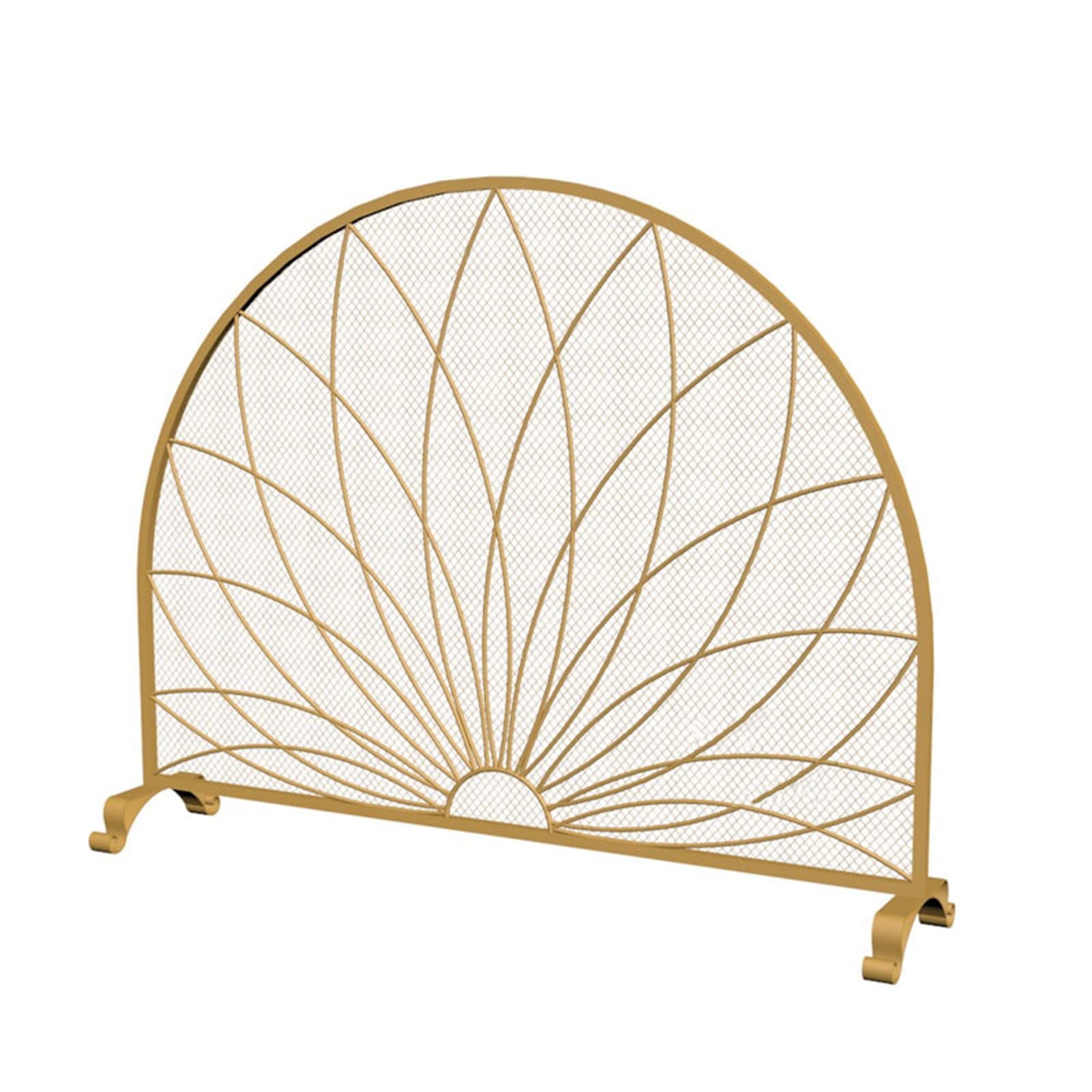 ROYUMI Semicircular Fireplace Screen - Black & Gold Wrought Iron Spark Guard for Wood Burning Fireplace - Handmade Mesh Chimney Cover for Home Safety & Decoration - Perfect for Living Room, Bedroom, or Patio Use