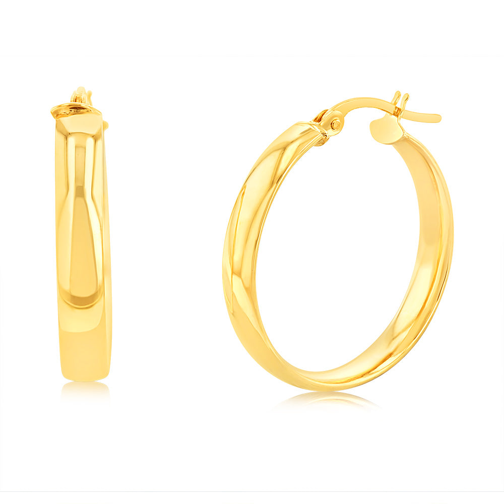 9ct Yellow Gold 20mm Plain Hoop Earrings for Women - Classic Circle Huggie Earrings for Everyday Wear, Gift Giving & Special Occasions