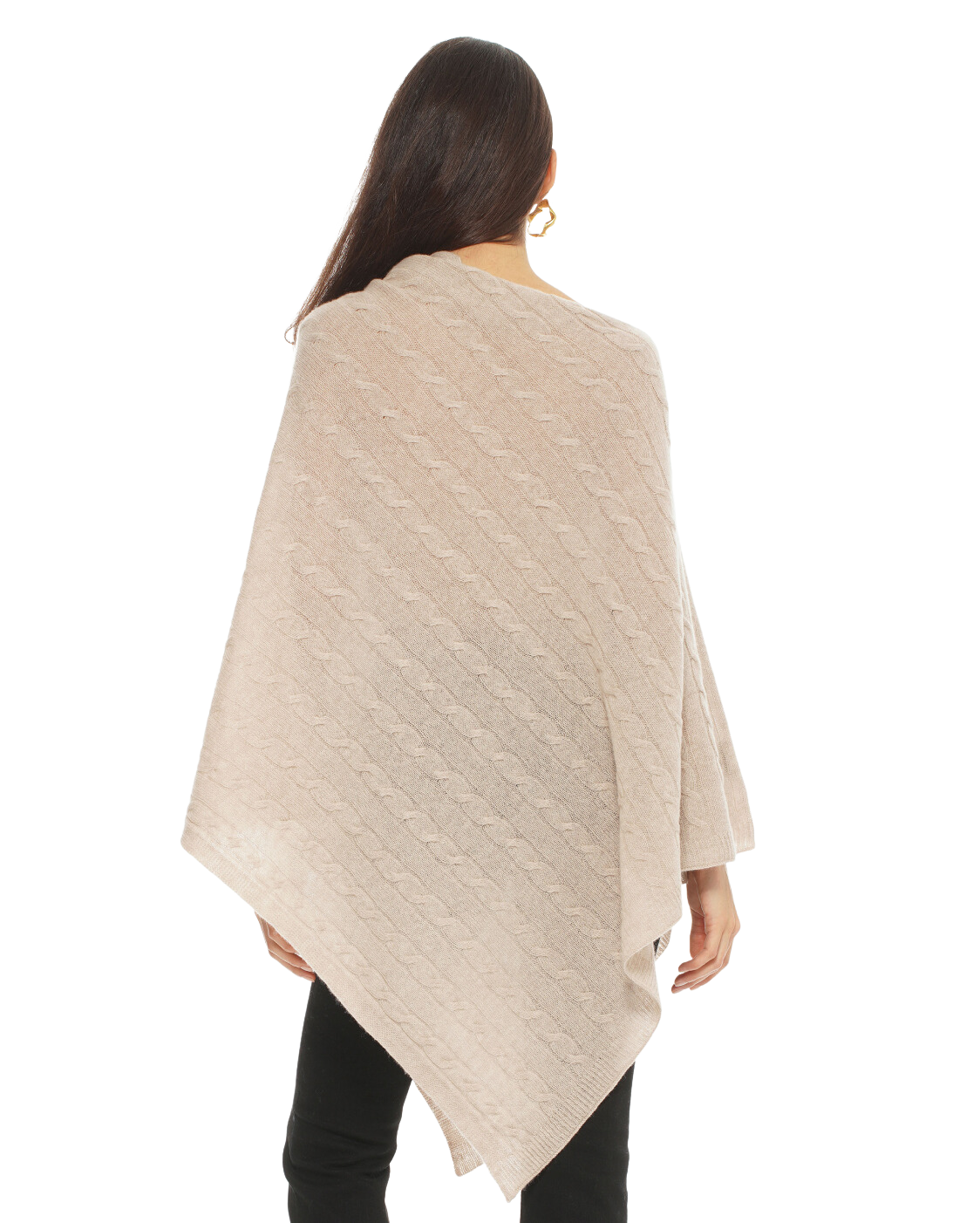 Luxury Women's Pure Cashmere Cable Knit Poncho - Soft Coral Red Winter Shawl Wrap for Office, Travel & Holiday Gifts