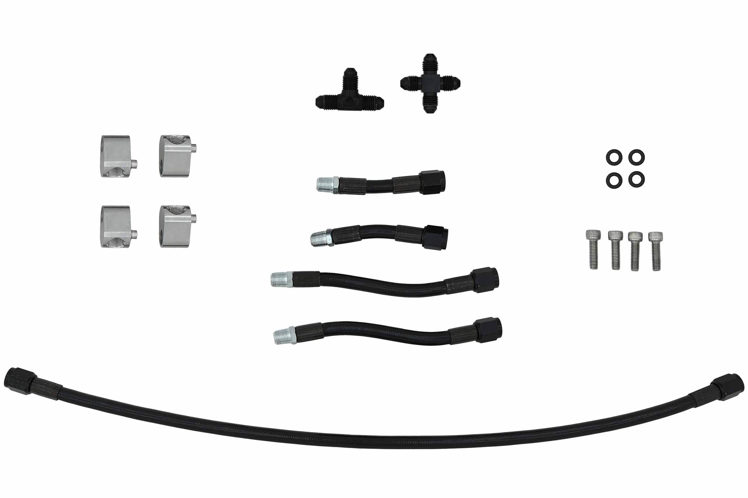 ICT Billet LS Cylinder Head Coolant Steam 4 Port Crossover Hose Kit - Stainless Steel Braided Hose for DBC/DBW Throttle Body - Perfect for LS Engine Cooling System Upgrades & Performance Builds