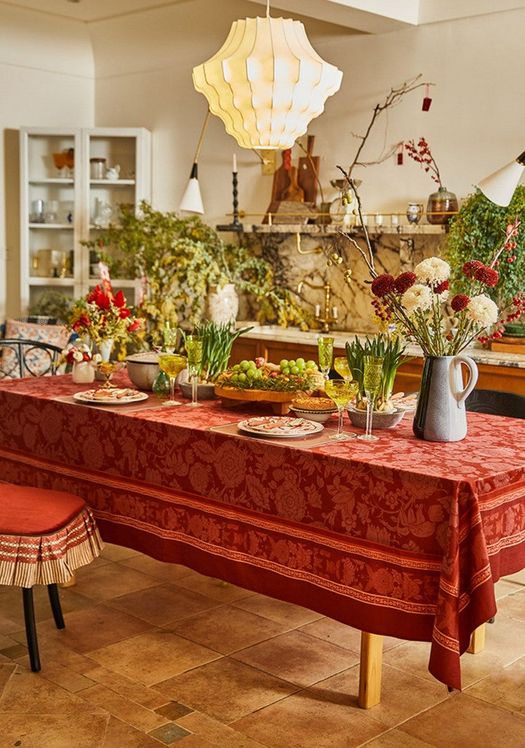 Christmas Tablecloth & Wedding Tablecloth - Red Floral Pattern Rectangular & Square Table Linens for Dining Room & Home Decor | Perfect for Holiday Parties, Family Gatherings & Special Events