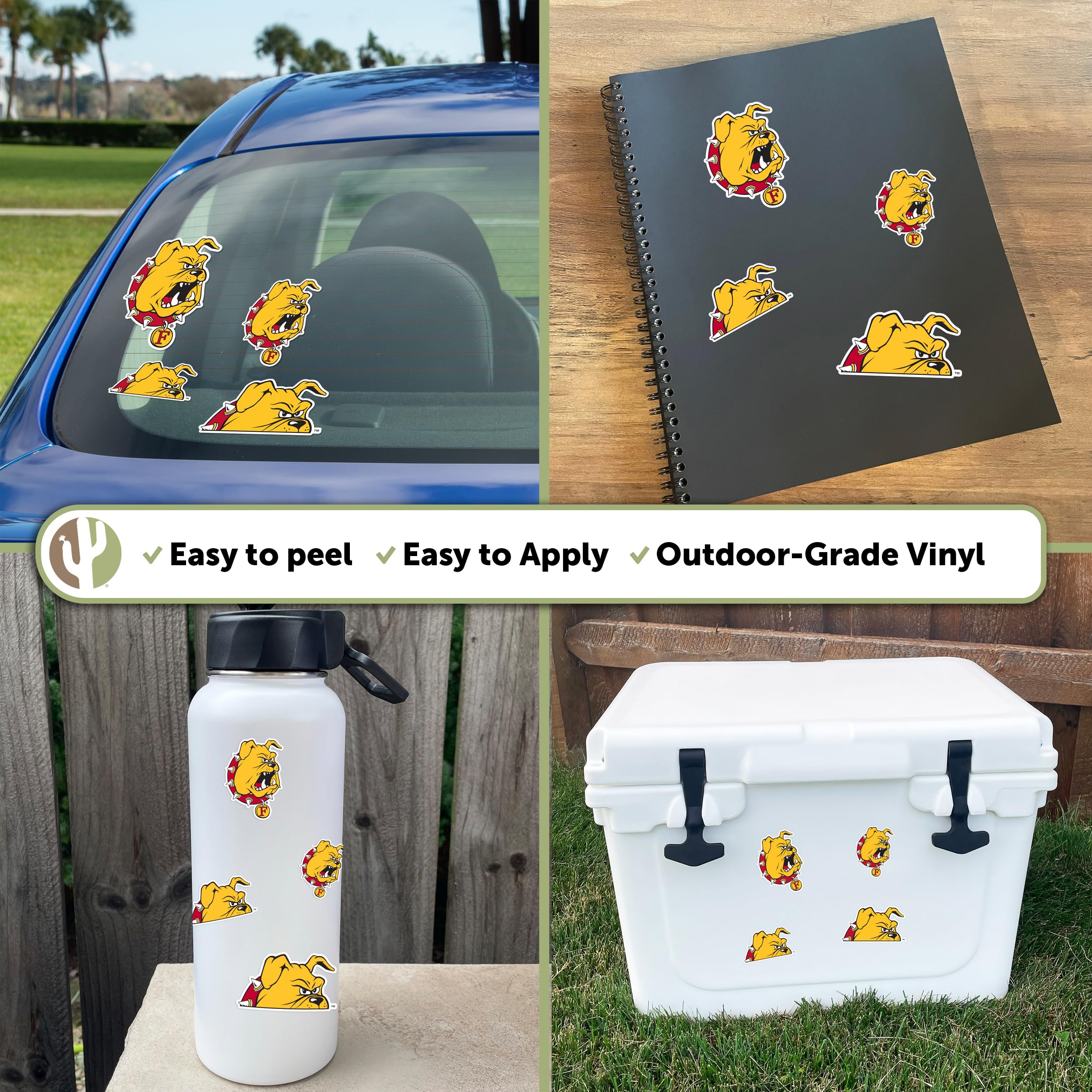 Ferris State University Bulldogs Vinyl Decals - Desert Cactus Design - 13.43x10.98 Inch Sheet - Waterproof Stickers for Laptop, Water Bottle, Car, Scrapbook - Perfect for School Spirit, College Decor & Fan Gifts