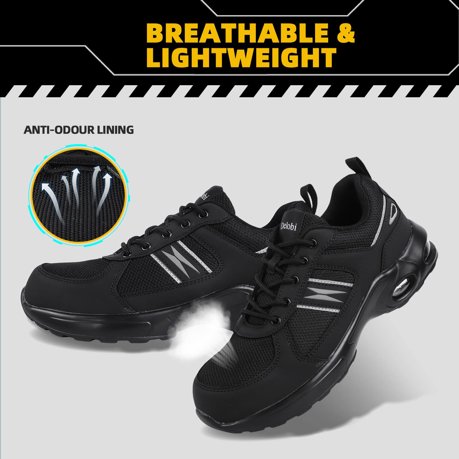 Women's Steel Toe Safety Work Sneakers - Non-Slip, Lightweight & Comfortable with Air Cushion - Indestructible Shoes for Construction, Warehouse & Outdoor Work