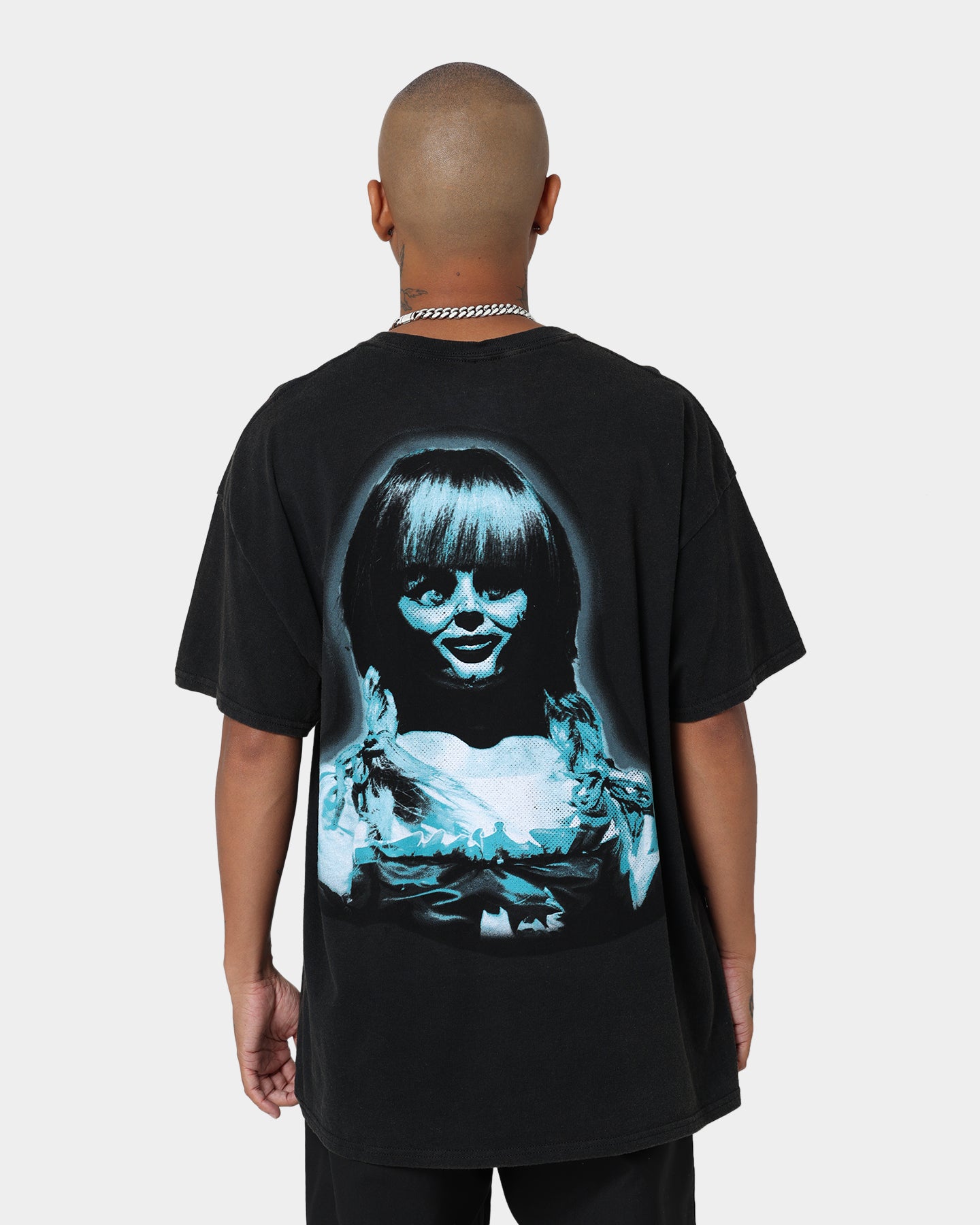 Vintage American Thrift X Annabelle Doll Graphic T-Shirt - Black Wash Distressed Style for Casual Wear & Halloween Costume