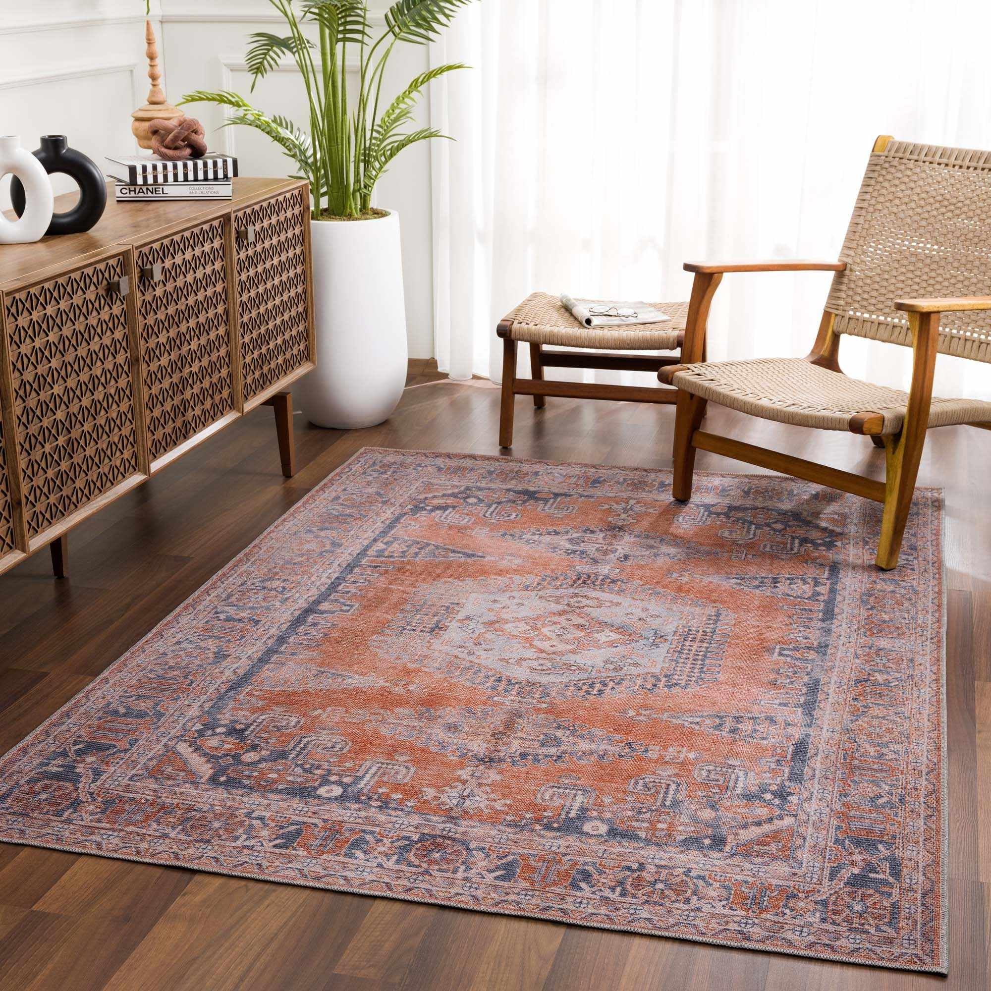 Hauteloom Taber Oriental Vintage Medallion Bohemian Area Rug - Machine Washable Traditional Carpet for Bedroom & Living Room - 9'3