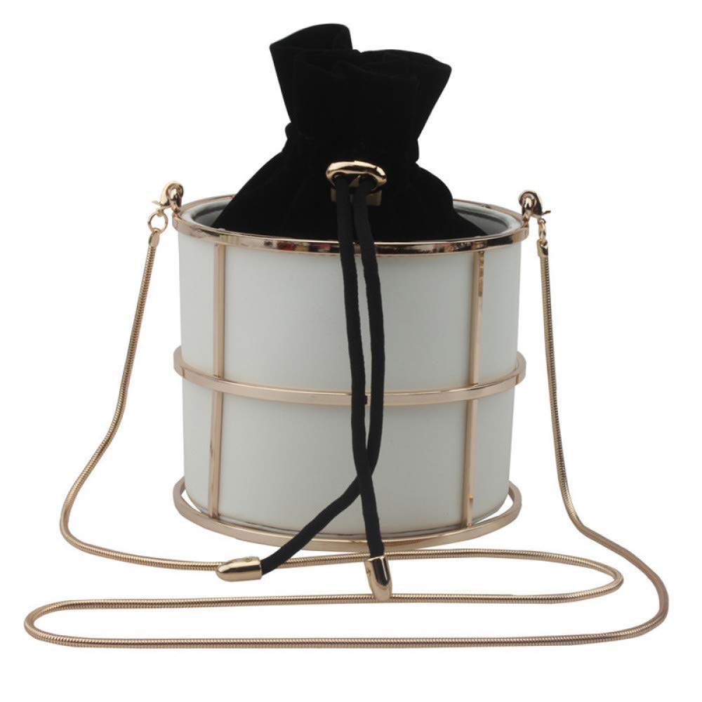 Elegant Women's Evening Clutch Bag - Genuine Leather Handbag with Metal Cylinder Chain | Perfect for Prom, Bridal, Party & Formal Events | Stylish Pumping Bucket Design (Color: F)