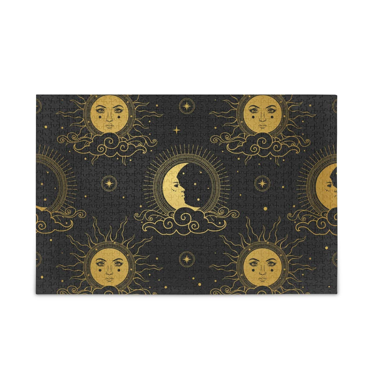 1000 Piece Jigsaw Puzzle for Adults & Kids - Sun and Moon in Starry Sky Wooden Puzzle with Storage Bag | Challenging Family Game for Home Entertainment, Stress Relief & Brain Training