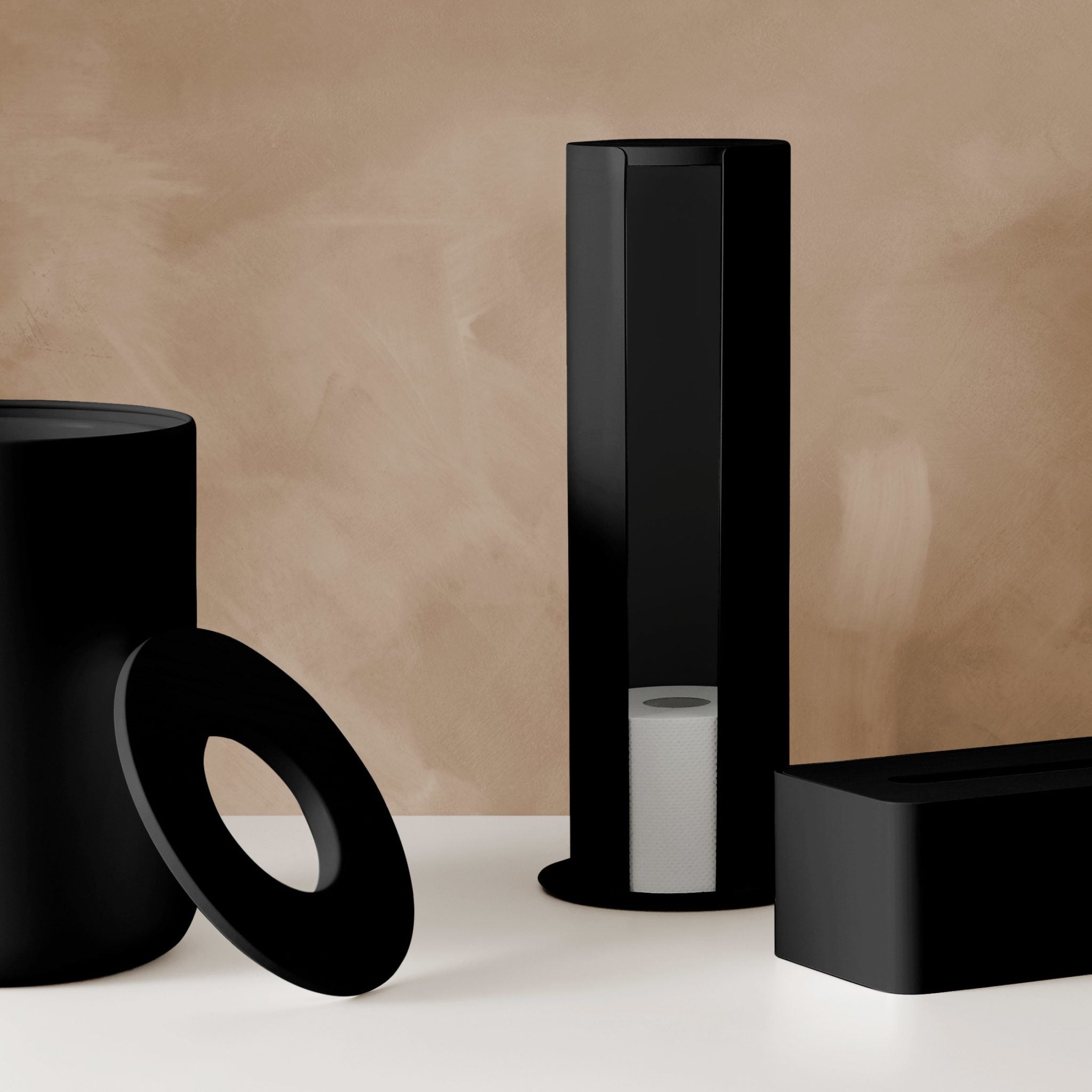 DESIGNSTUFF Toilet Paper Holder - Black Bathroom Organizer for Toilet Roll Storage | Perfect for Small Spaces, Apartments & Modern Bathrooms