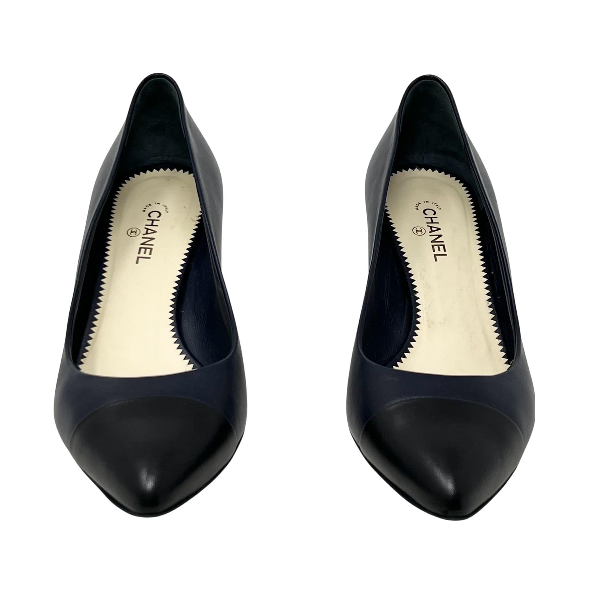 Chanel Blue Marine Pearl Leather Pumps Women's Size 39 - Elegant High Heels for Evening Parties & Formal Events