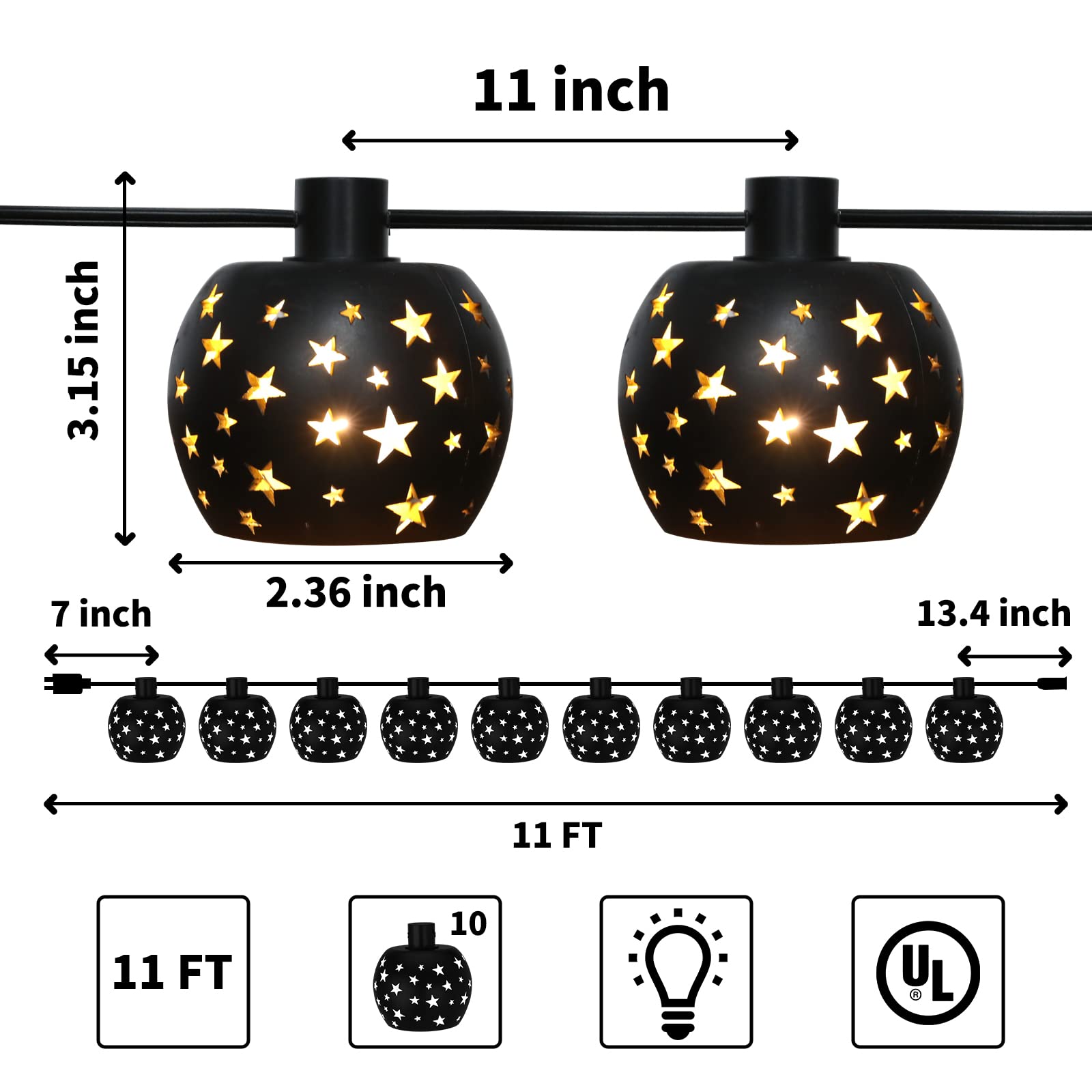 Afirst 10 LED Star Pattern Lantern String Lights - Waterproof Connectable Outdoor Cafe Lights for Patio, Garden, Wedding & Party Decor