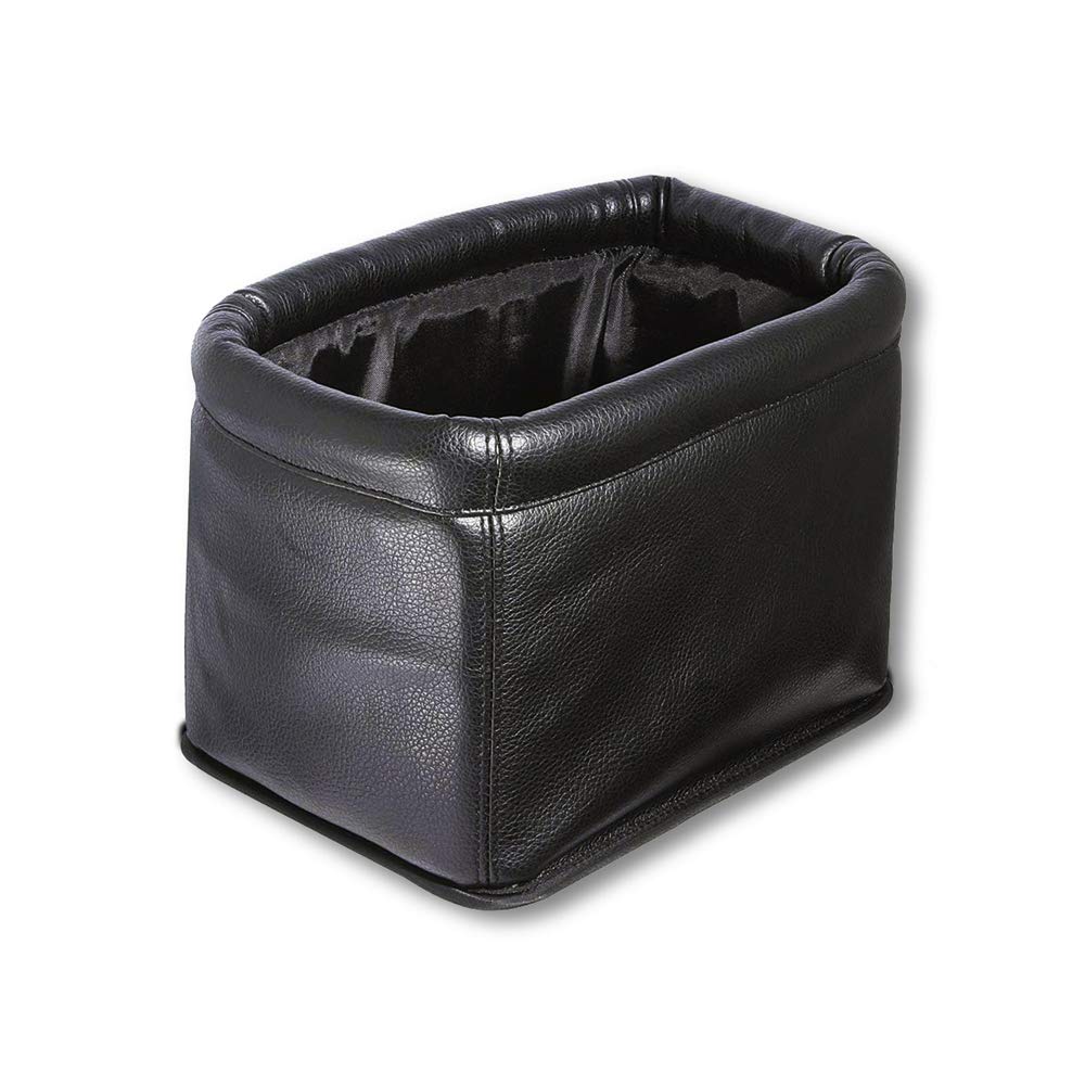 KINGBERWI Premium Leather Car Trash Can - Leakproof Auto Garbage Bin for Cars & Trucks, Luxury Vehicle Organizer with Storage Pockets, Perfect for Road Trips & Daily Commute (Black)