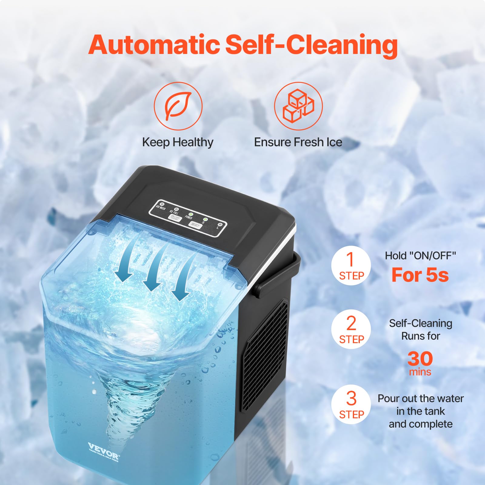 VEVOR Countertop Ice Maker Machine - 9 Cubes in 6 Minutes, 26lbs Daily, Self-Cleaning Portable Ice Machine with Scoop & Basket for Home, Kitchen, Office, Bar - Perfect for Cocktails, Beverages & Party Drinks