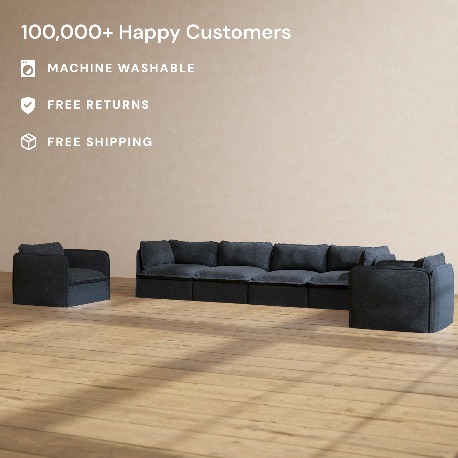Premium Modular 4-Seater Sofa & Armchair Set in Indigo Blue | Modern L-Shaped Sectional Couch with Ottoman | Perfect for Living Room, Lounge, and Home Theater Comfort