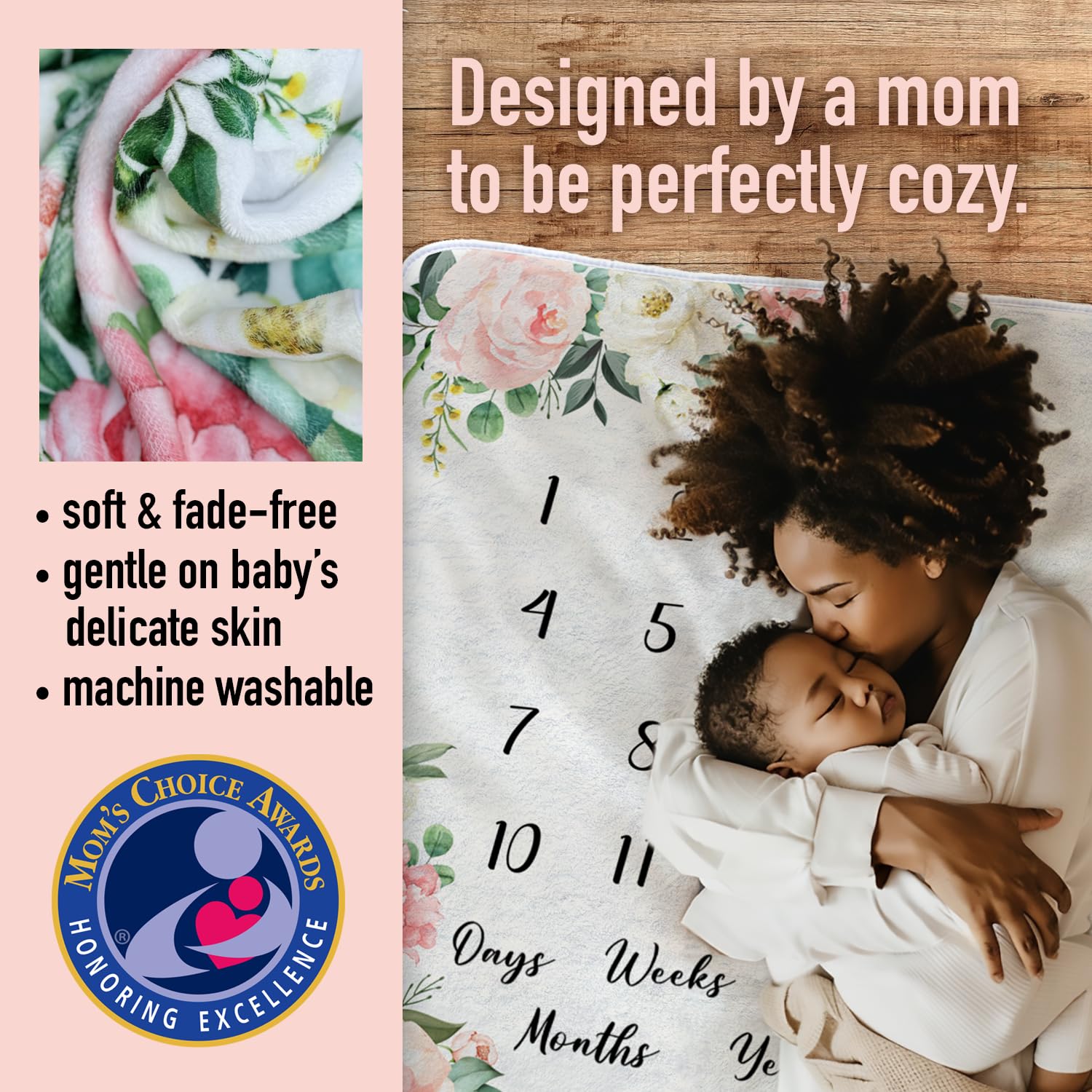 Baby Monthly Milestone Blanket - Manta de Hitos Mensuales en Español para Bebé Niña y Niño - Crecimiento Personalizado del Recién Nacido - Fondo Suave para Fotografía (Floral Español) - Ideal para Sesiones de Fotos y Regalos de Baby Shower