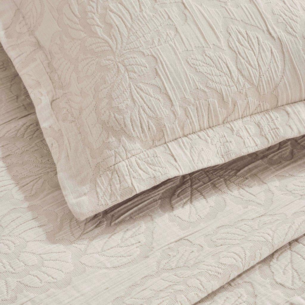 Hibiscus Cotton Medium Weight Matelasse Woven Bedspread and Sham Set - Queen Size, Floral Design, Soft & Breathable - Perfect for Master Bedroom, Guest Room, or Vacation Home Decor