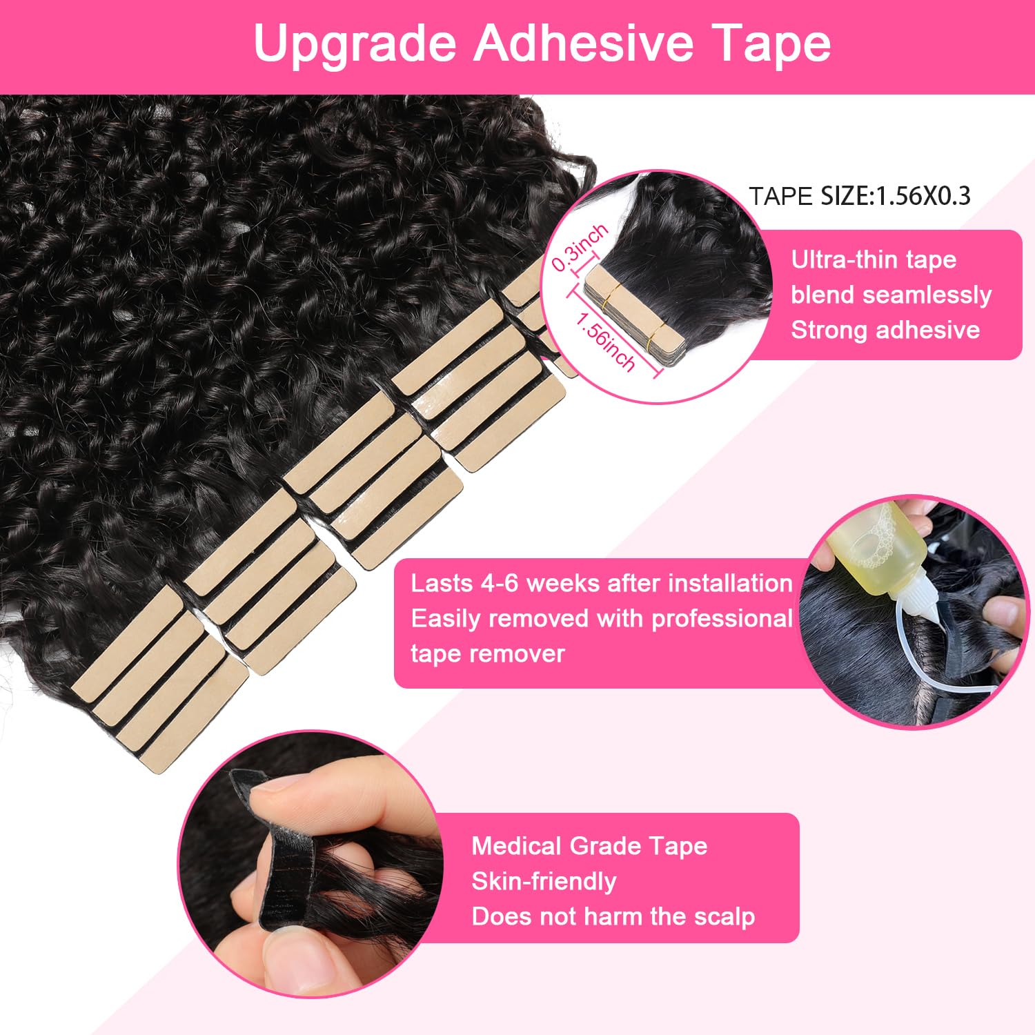 60pcs Tape in Hair Extensions - 100% Human Hair for Black Women - Kinky Curly 3C/4A Tape Ins - Seamless & Invisible 20 Inch Extensions (150g) - Perfect for Daily Wear, Parties & Special Occasions