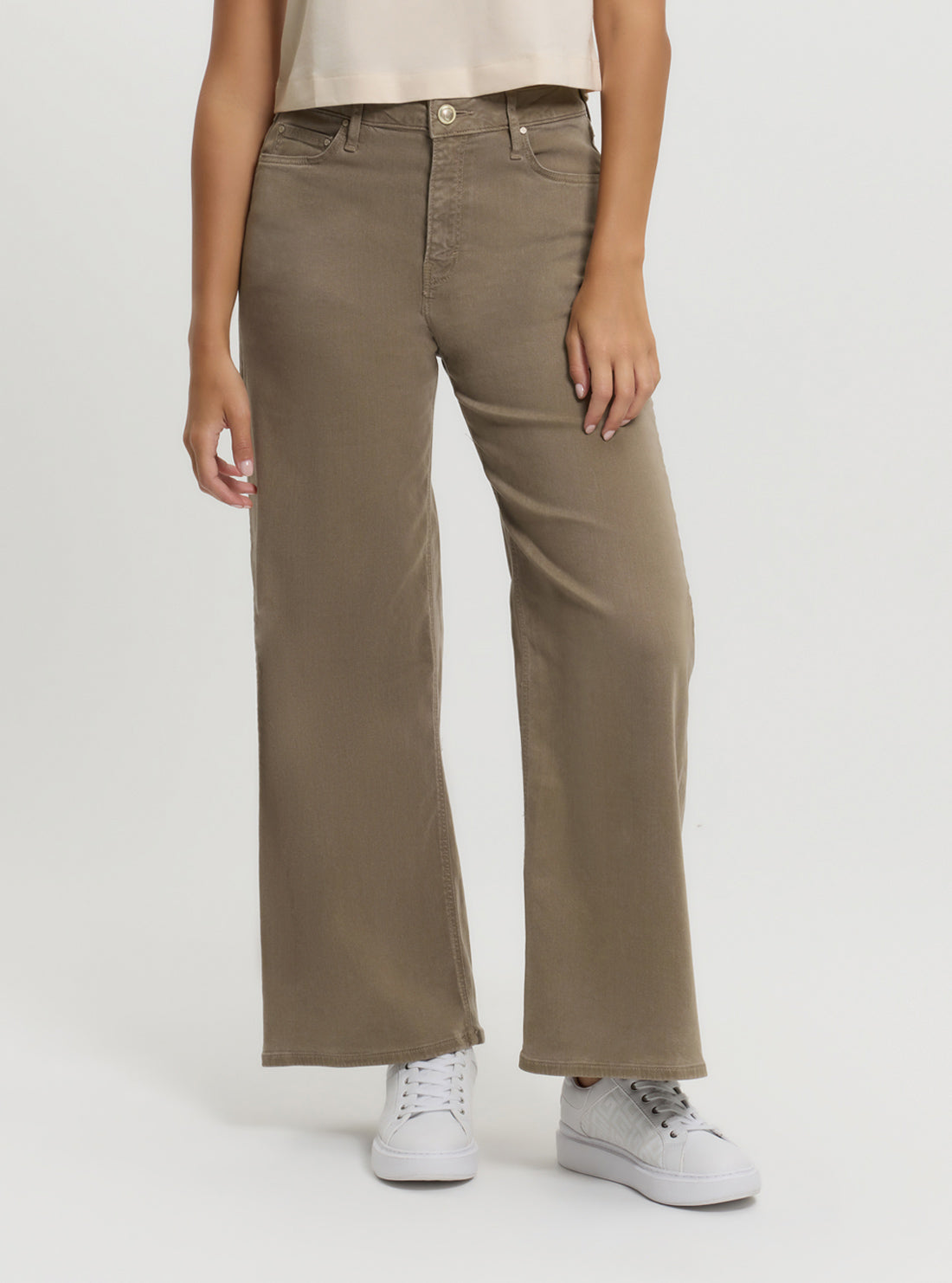 Beige Bellflower Wide Leg Pants for Women - High Waisted Flowy Palazzo Trousers - Comfortable Linen Blend Pants for Casual Wear, Office & Summer Outfits