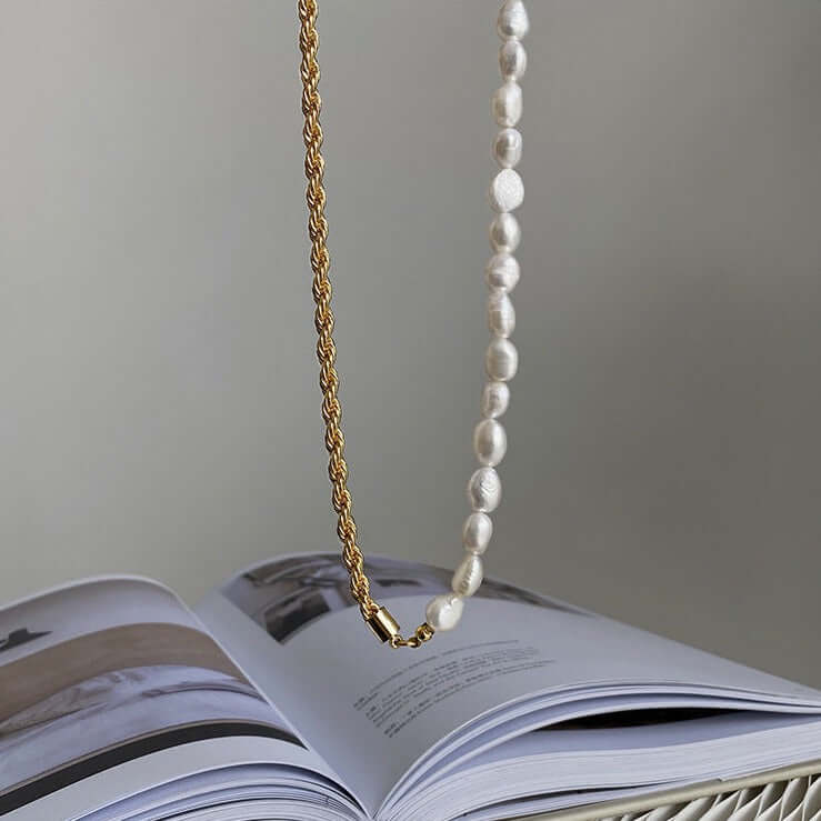 Baroque Freshwater Pearl Half Necklace with Rope Chain - Elegant Boho Jewelry for Women | Perfect for Weddings, Parties & Everyday Wear | HN904