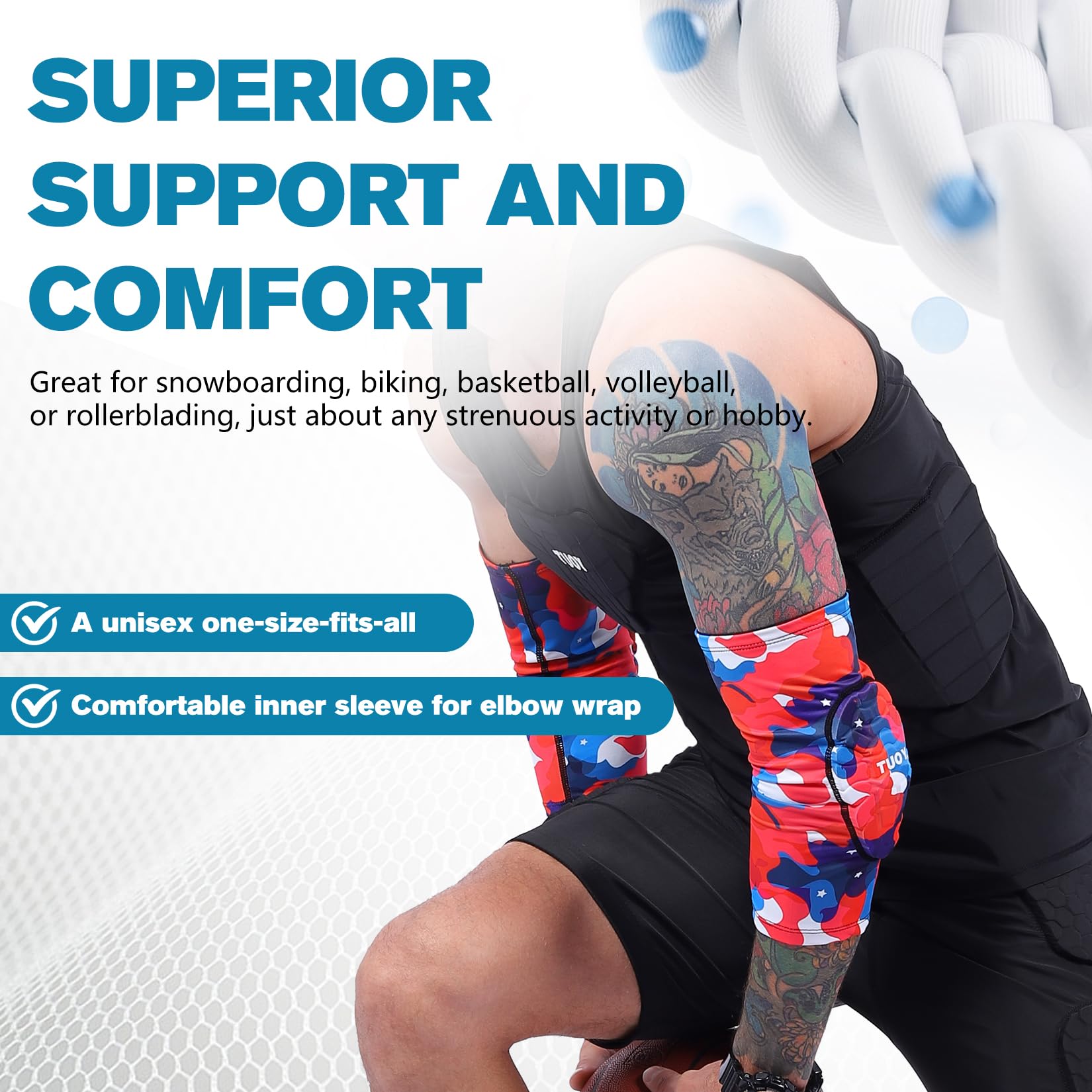 Elbow Pads Compression Sleeves - Padded Arm Support for Basketball, Football, Baseball & Volleyball - Protective Gear for Sports & Workout Injuries