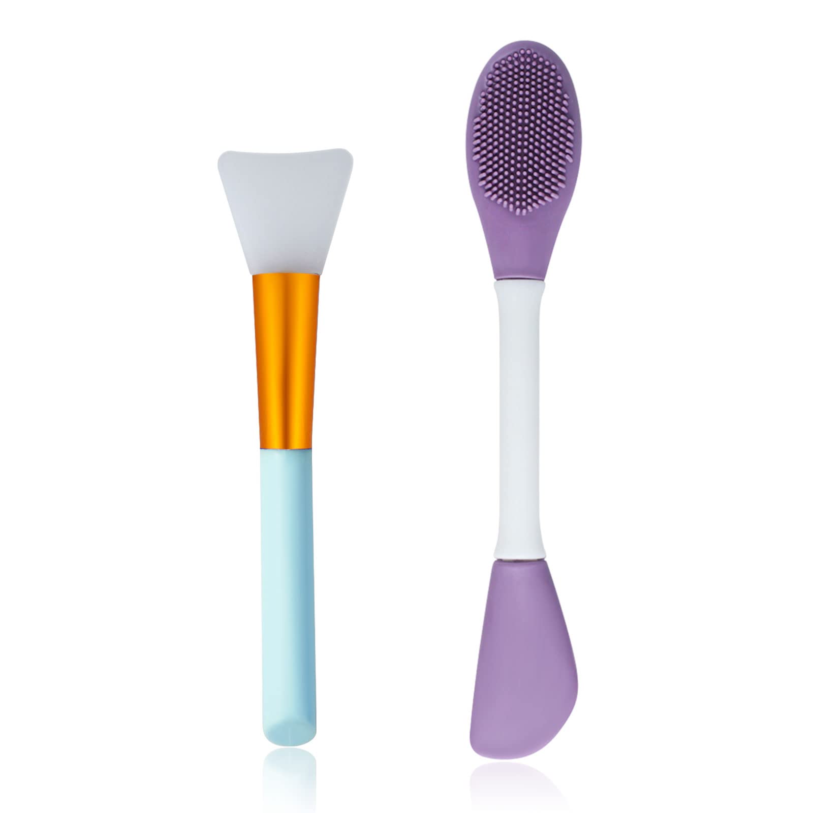 Andiker 2-Pack Silicone Face Mask Brush Set - Reusable Facial Cleansing Brush for Skincare, Makeup & Lotion Application - Gentle Skin Care Tool for Face Masks, Eye Masks & Body Cream (Blue & Purple) - Perfect for At-Home Spa Days & Travel Skincare Routine
