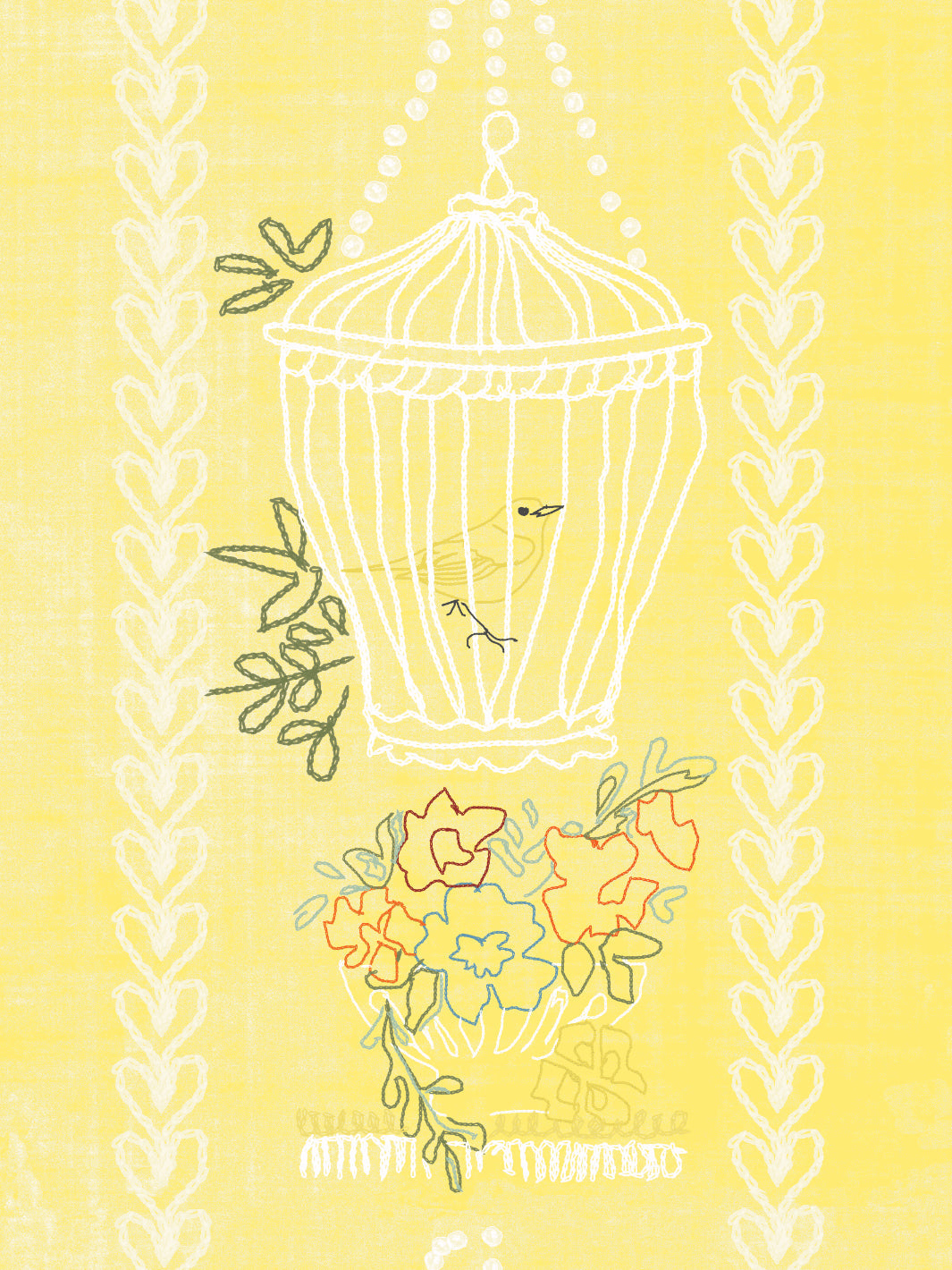 Lingua Franca Embroidered Birdcages Wallpaper - Elegant Daffodil Floral Design for Living Room & Bedroom Decor