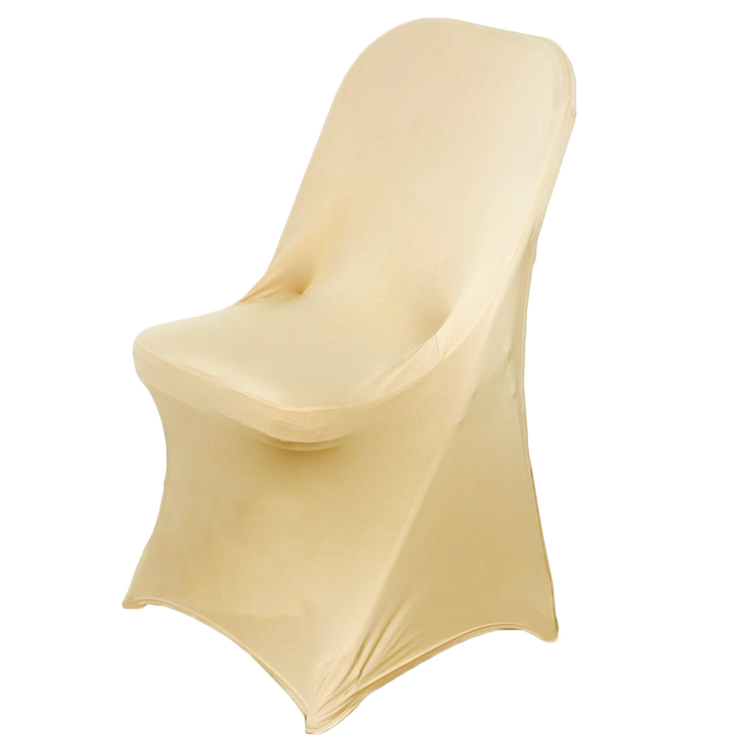 100 Pcs Champagne Spandex Stretchable Folding Chair Covers - Elegant Wedding, Dining, Ceremony & Reception Decorations - Perfect for Banquets, Parties & Special Events
