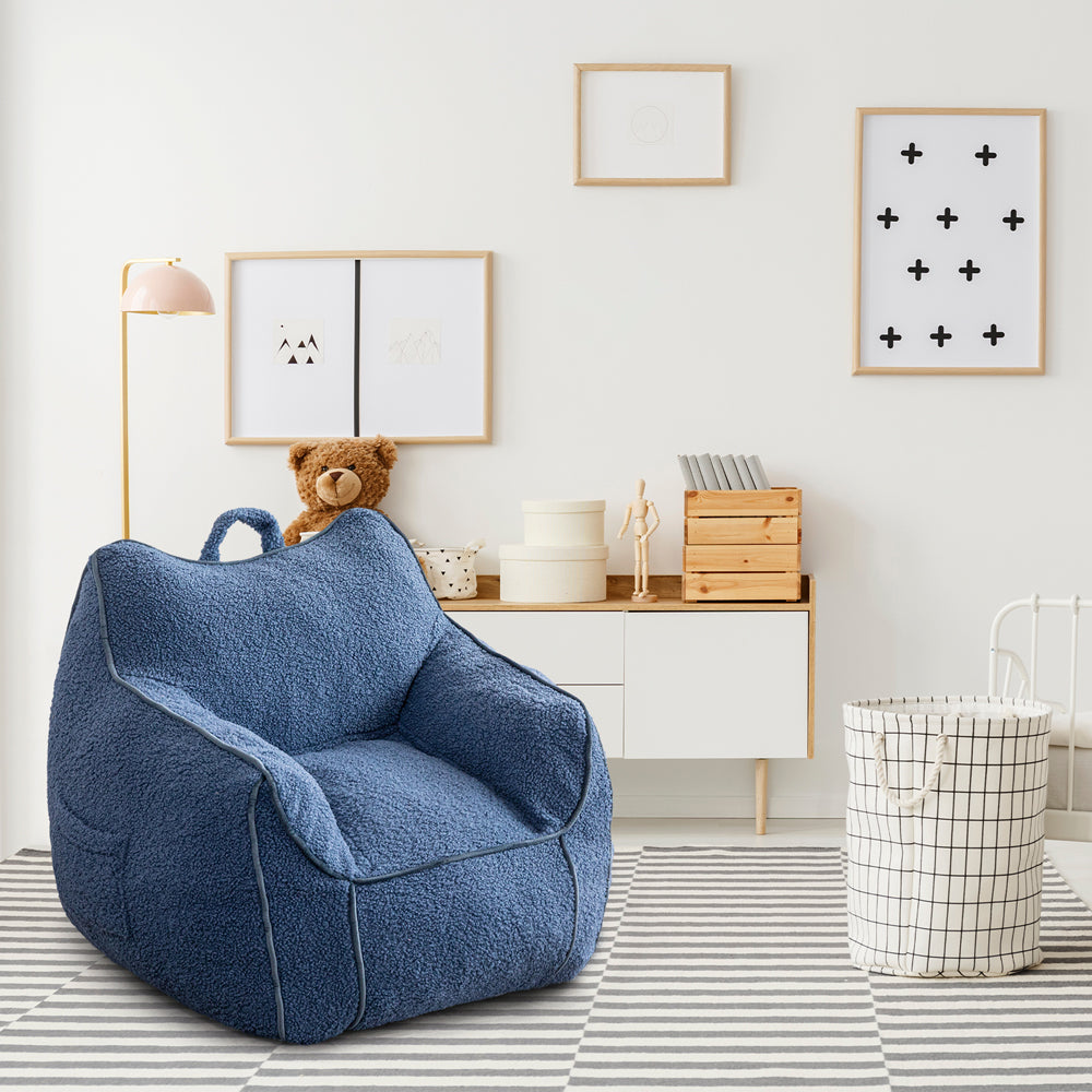 MAXYOYO Kids Bean Bag Chair - Soft Sherpa Bean Bag Couch with Decorative Edges for Boys & Girls, Comfortable Seating for Bedroom, Playroom or Reading Nook (Blue)