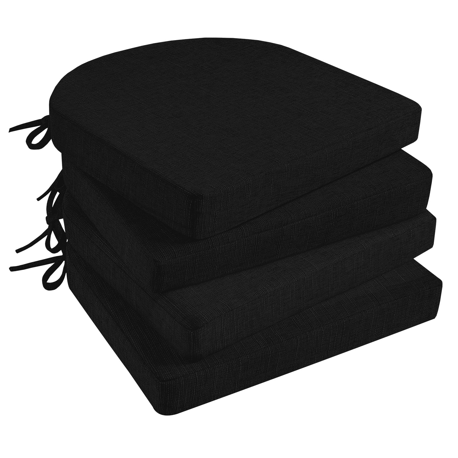 Premium 4-Pack Non-Slip Dining Chair Cushions with Ties - 16x16 Inch Kitchen Chair Pads, Comfortable Seat Cushions for Home & Restaurant Use (Black) - Perfect for Dining Rooms, Kitchens, and Office Chairs