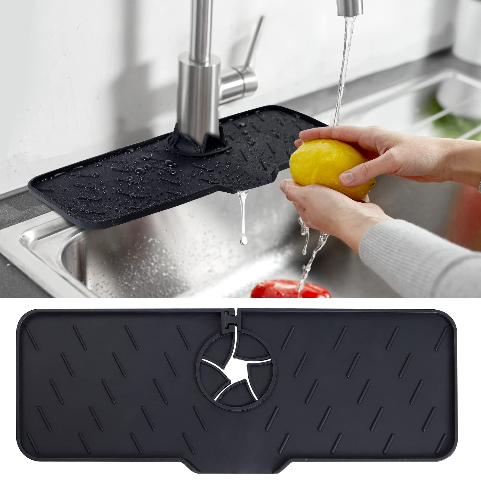 Silicone Sink Splash Guard - Black - for Kitchen & Bathroom Faucets