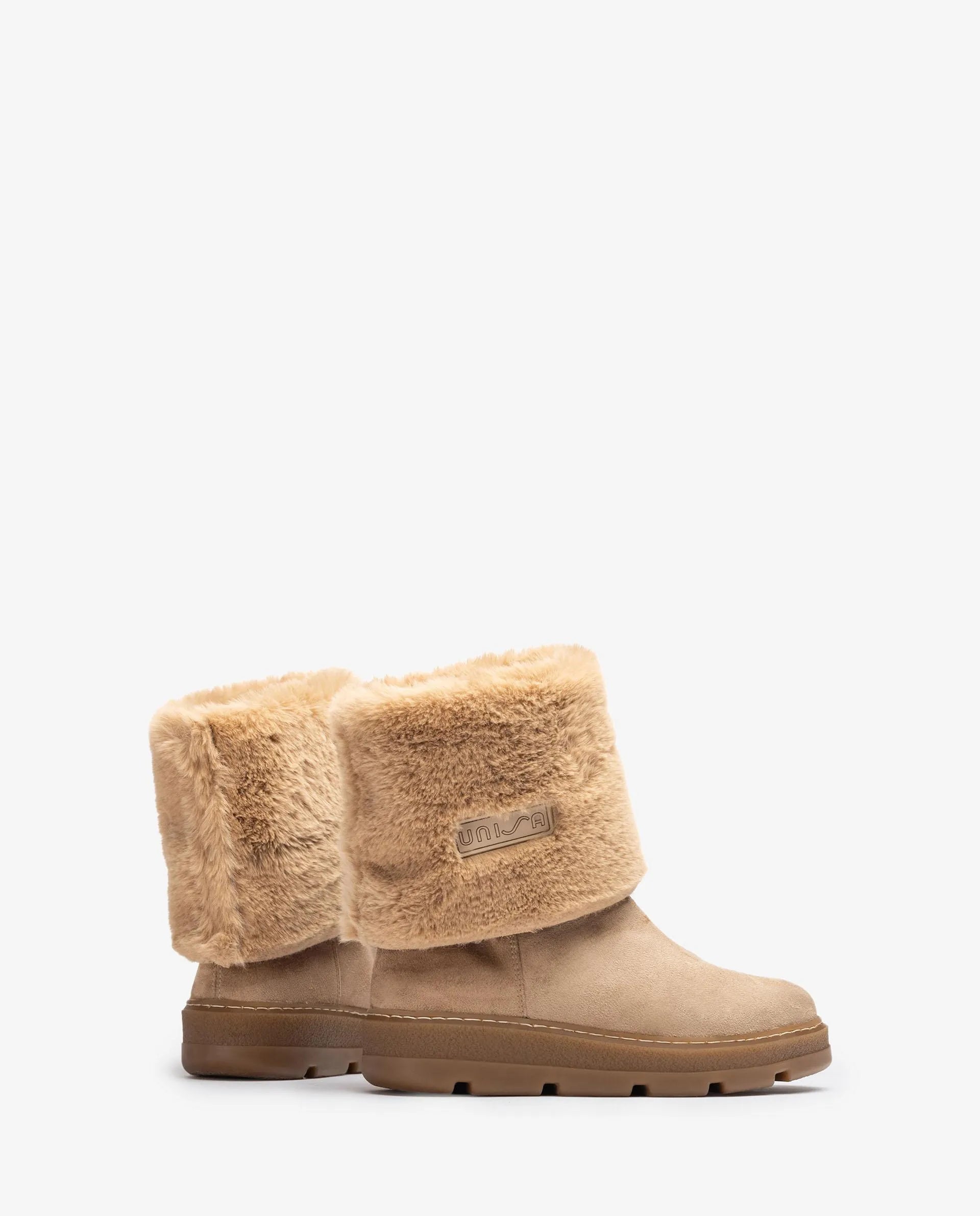 UNISA FOSSY Camel Suede Ugg Style Fur Lined Boots - Women's Winter Snow Boots with Cozy Fleece Lining for Cold Weather, Indoor/Outdoor Comfort - Perfect for Casual Wear, Snow Days & Cozy Home Use