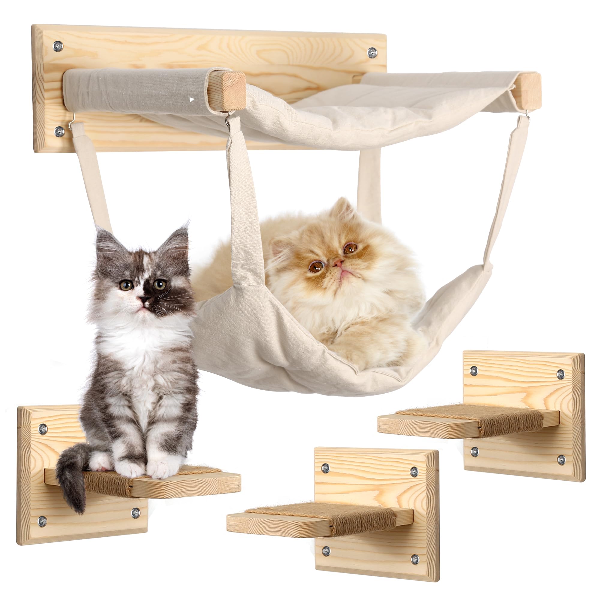 Premium Multi-Level Wall Mounted Cat Furniture with Double Hammock, Steps & Sisal - Modern Cat Shelves, Stylish Cat Bed for Indoor Play & Climbing - Perfect for Small Spaces & Cat Enrichment
